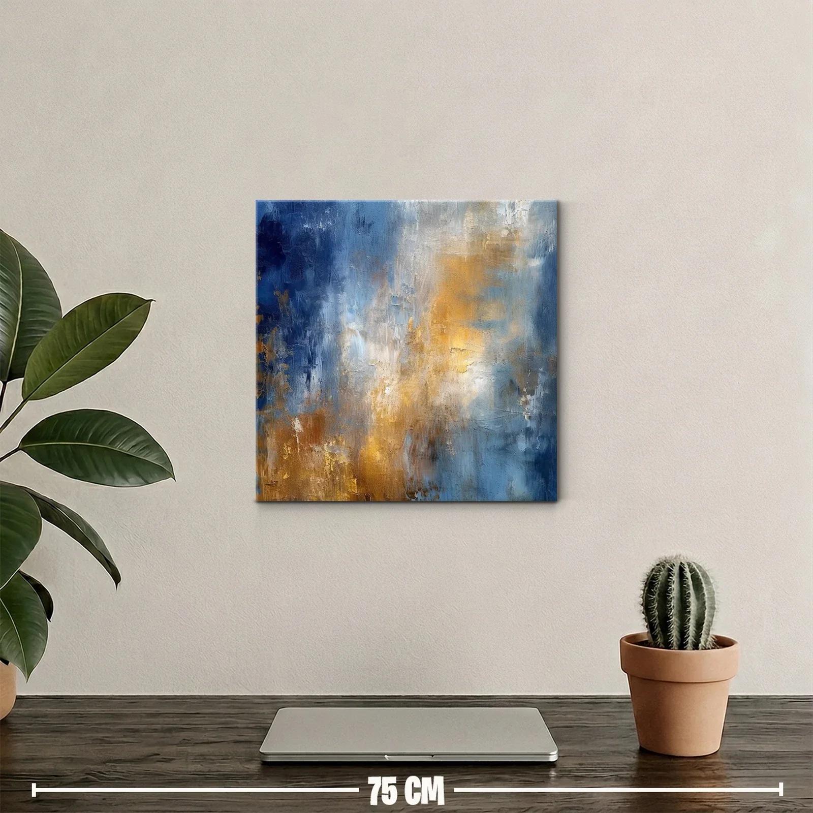 Cuadro abstracto con tonos dorados y azules intensos — miniatura 2