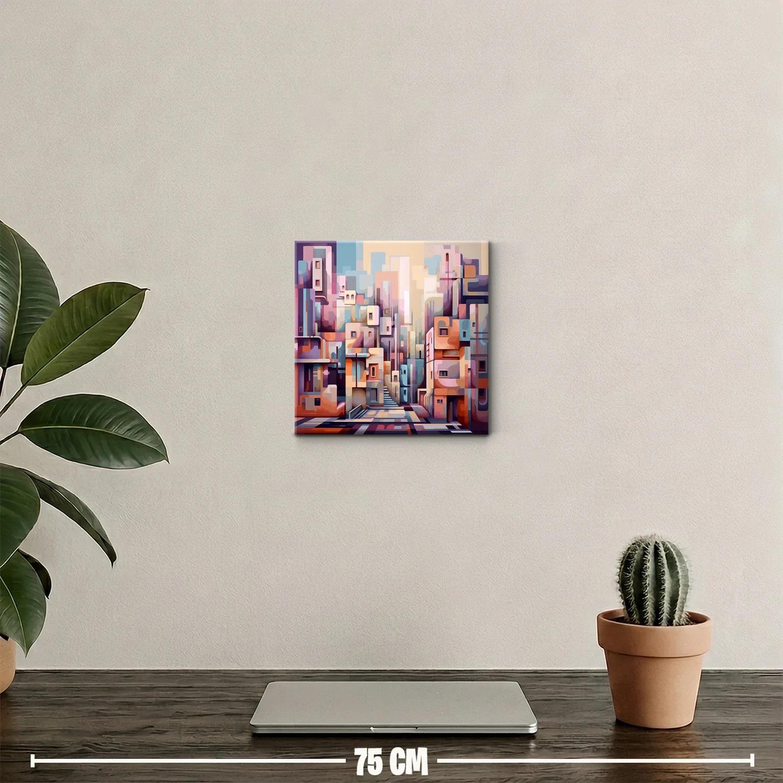 Composición urbana abstracta en tonos pastel y cálidos — miniatura 2