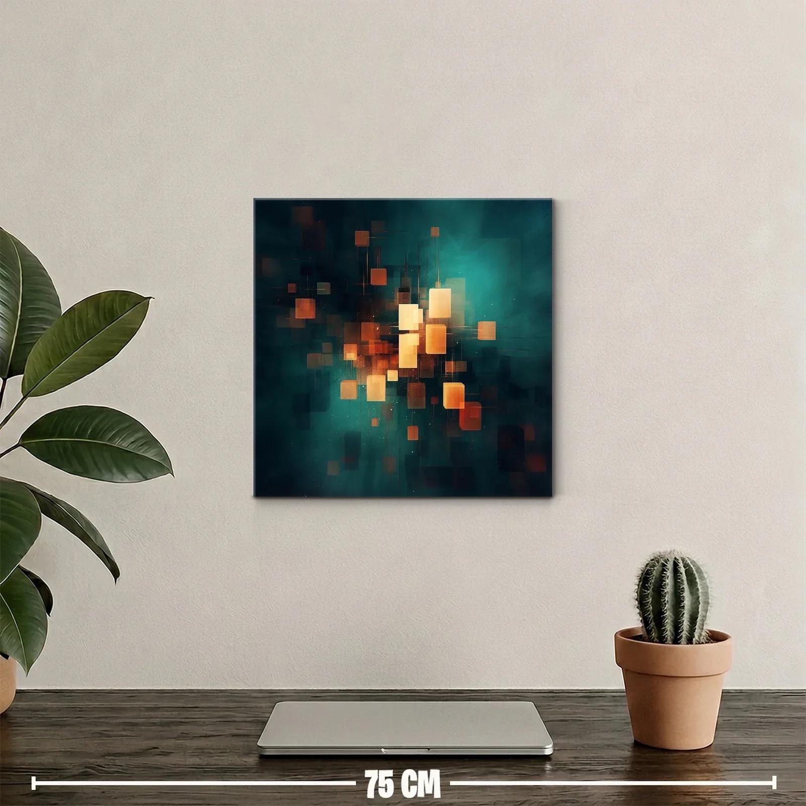 Cuadro abstracto con luces cálidas en fondo azul oscuro — miniatura 2