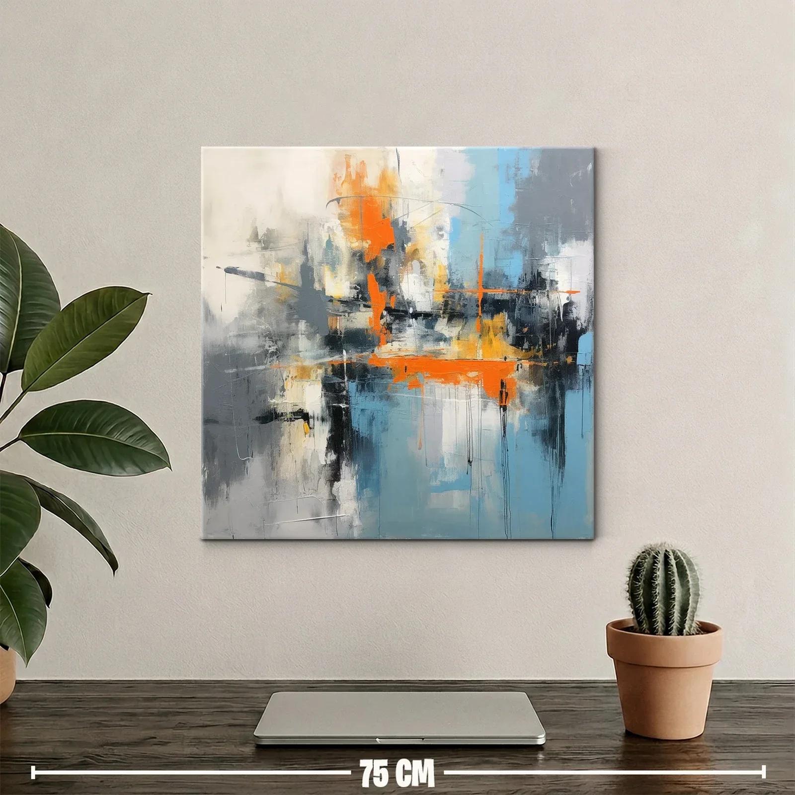 Cuadro abstracto con tonos cálidos y azules vibrantes — miniatura 2