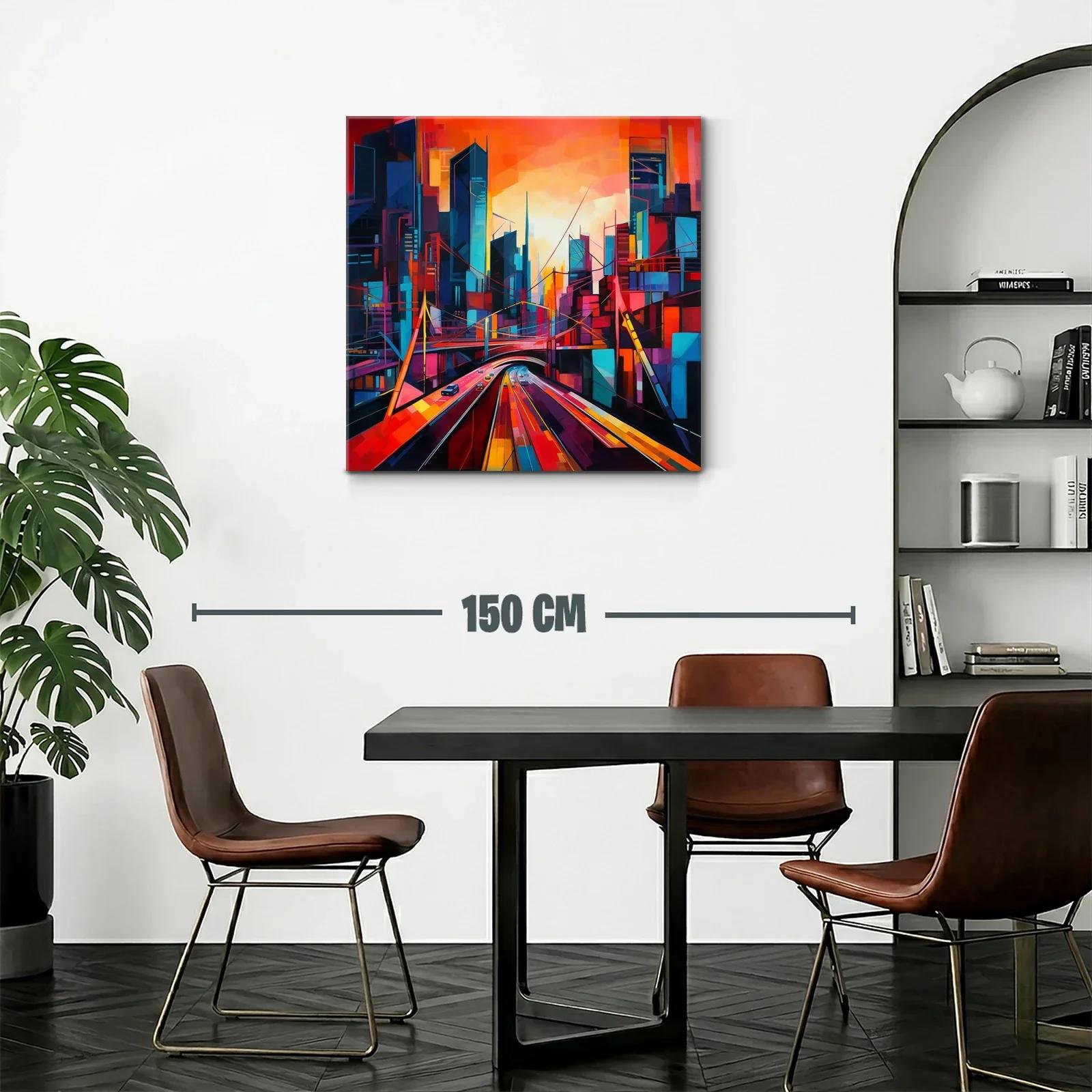 Vibrante paisaje urbano con rutas iluminadas al atardecer — miniatura 2