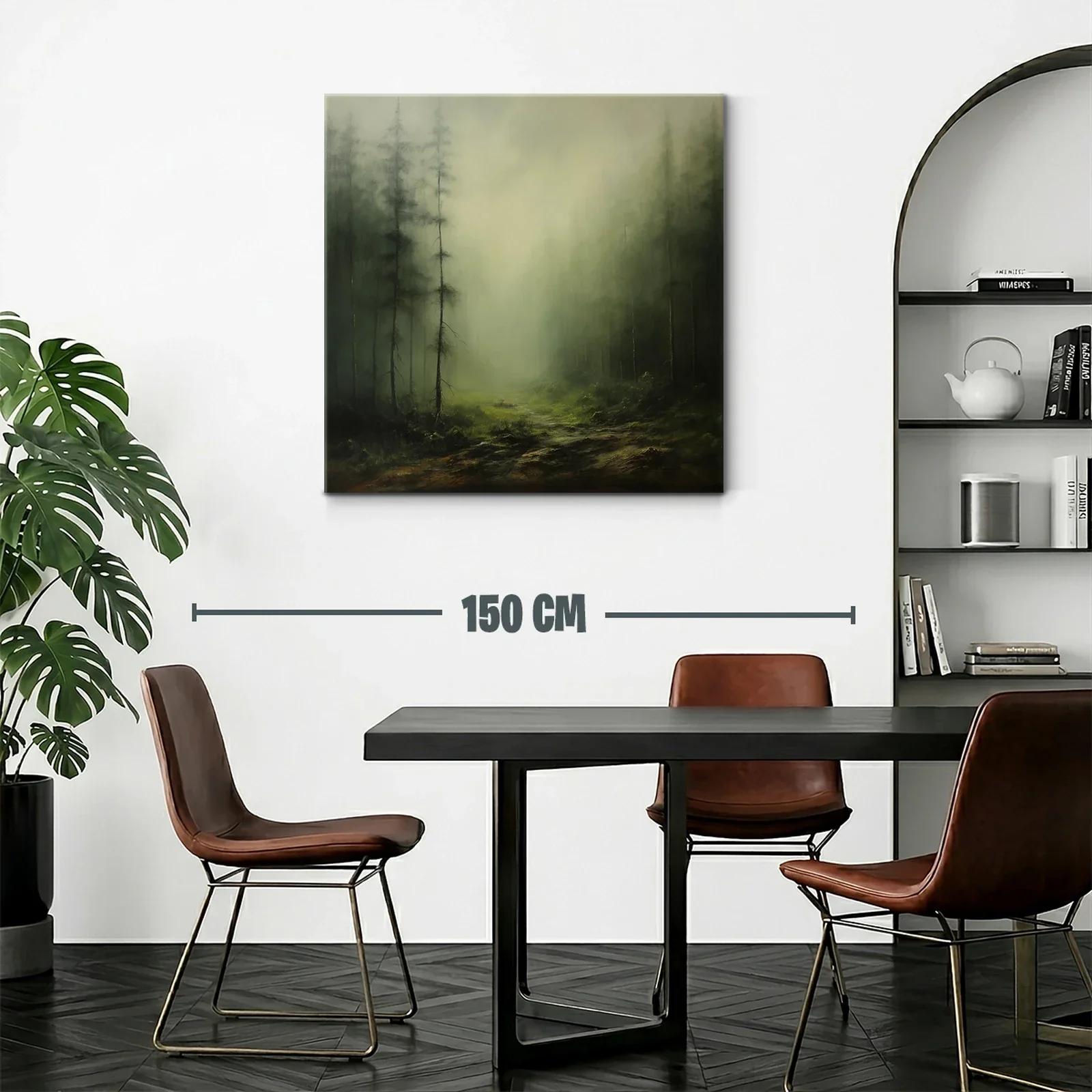 Paisaje nebuloso con bosque y camino en tonos verdes — miniatura 2