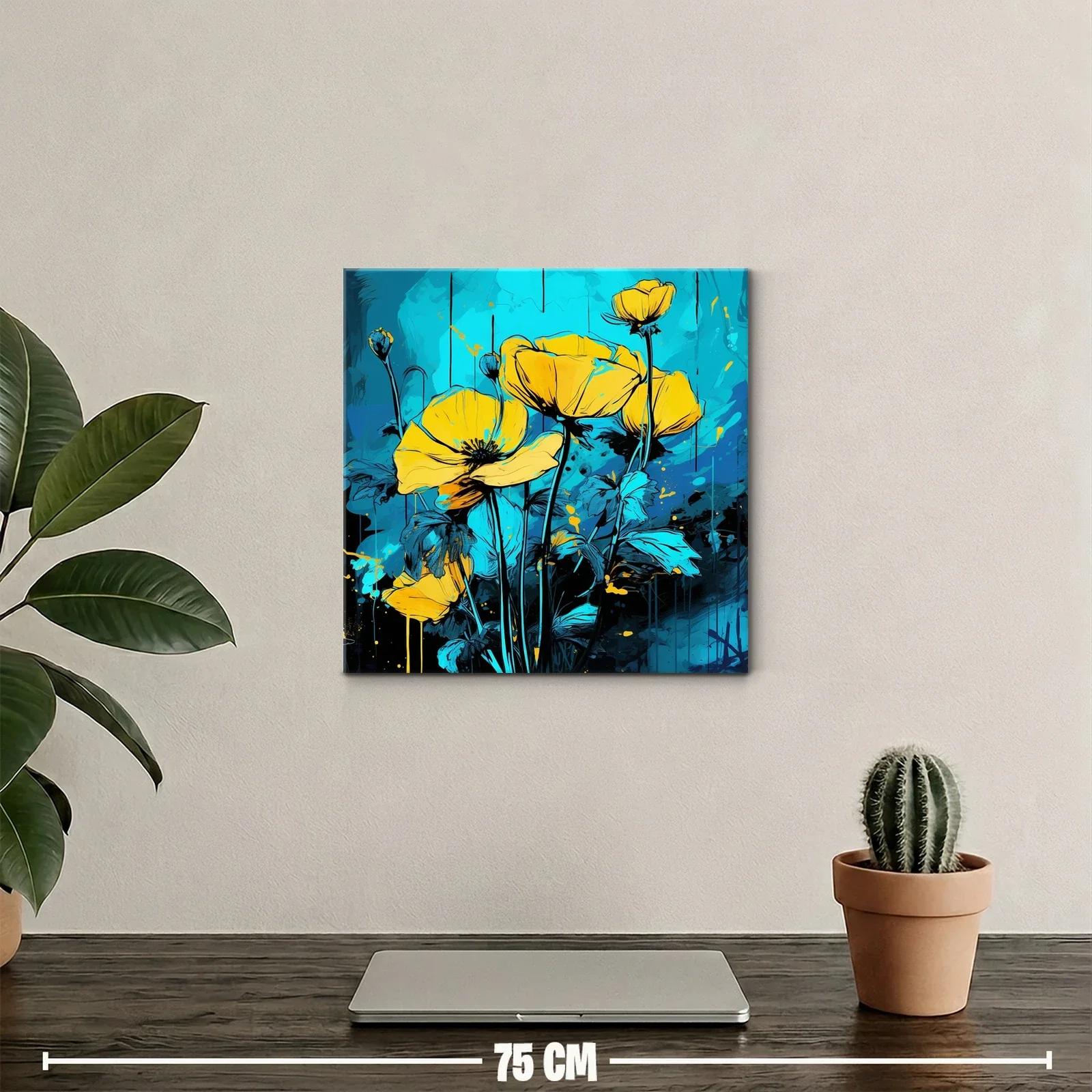 Cuadro floral con tonos vibrantes en azul y amarillo — miniatura 2