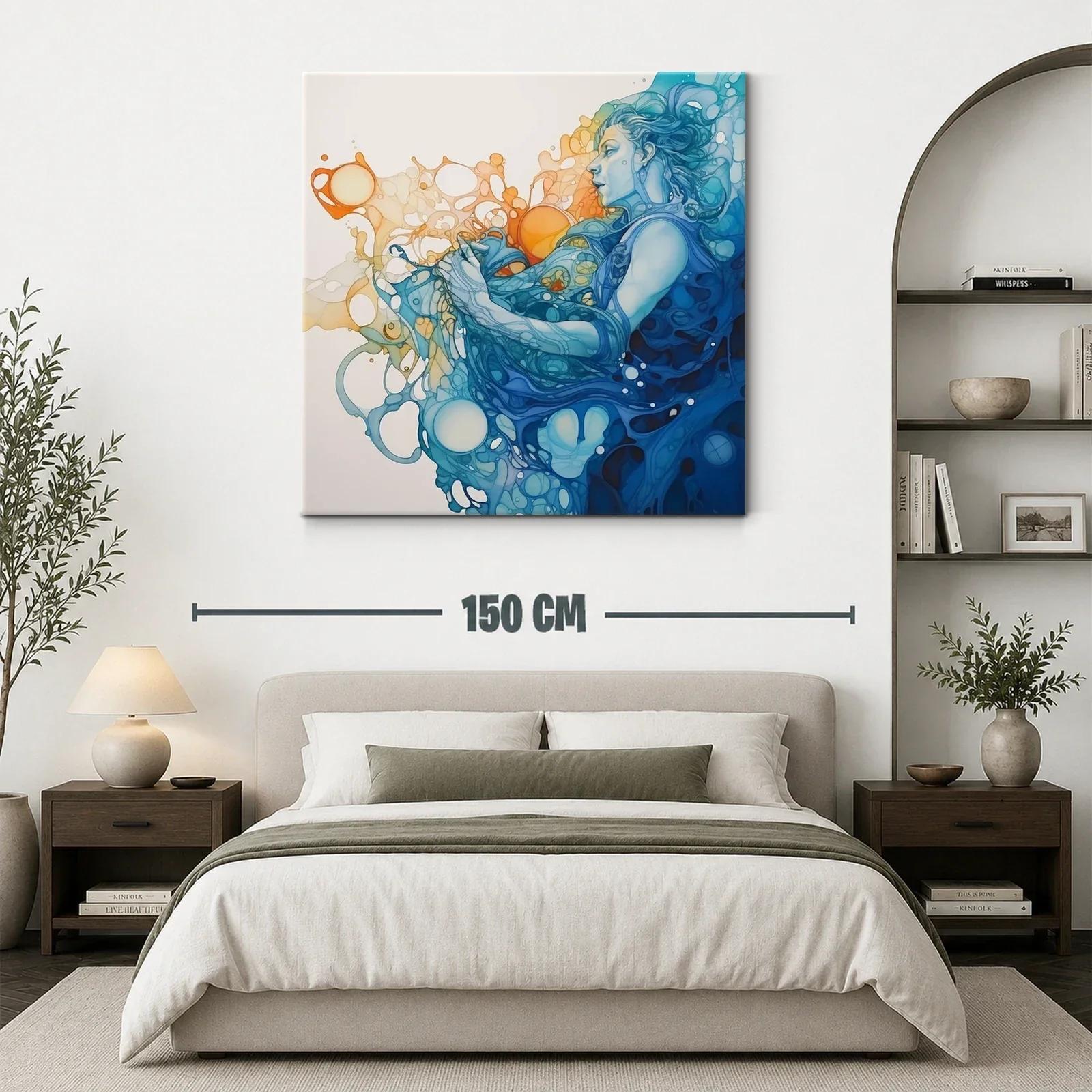 Figura femenina entre ondas fluidas en tonos azules y naranjas — miniatura 3