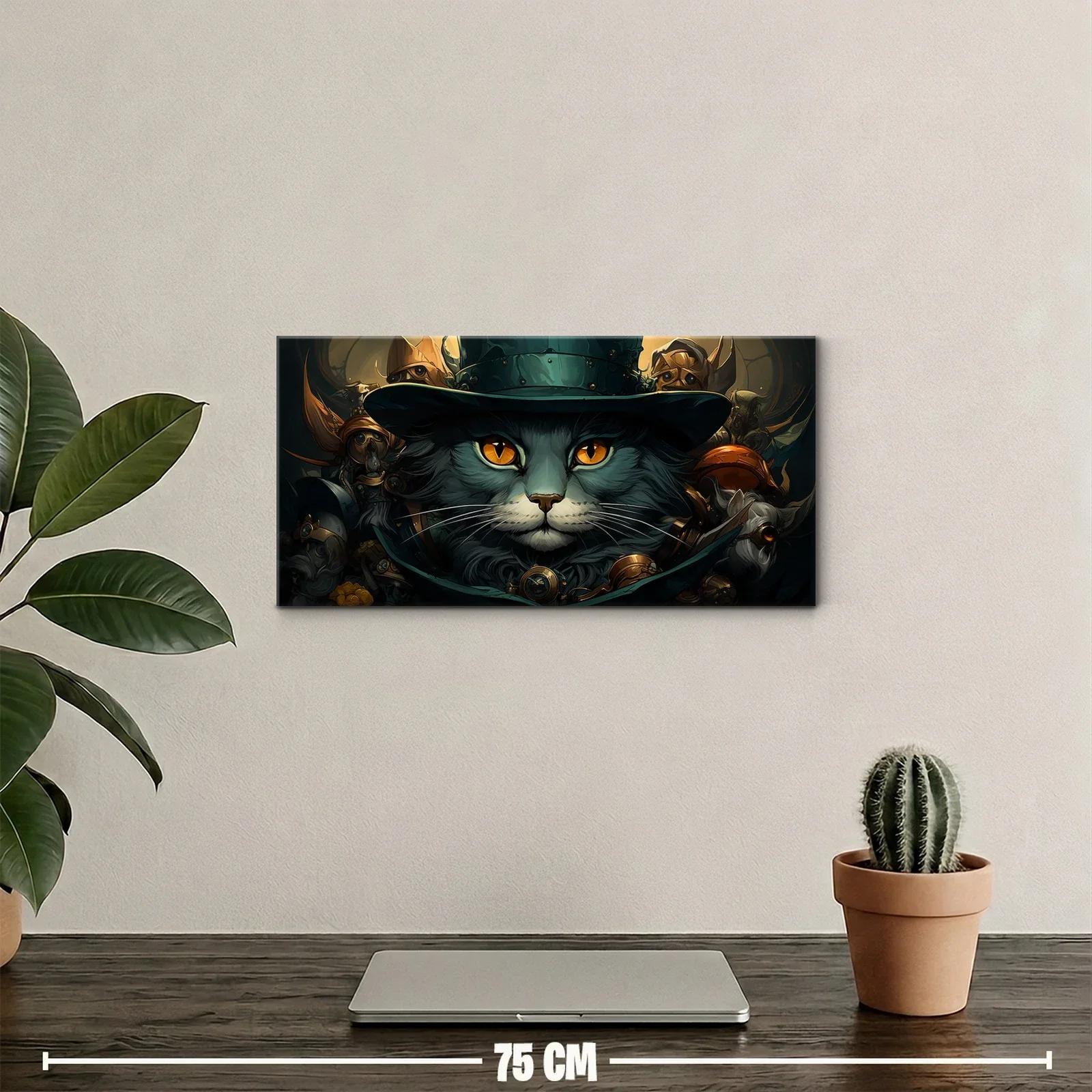 Cuadro gato gris con sombrero y campanas doradas — miniatura 2