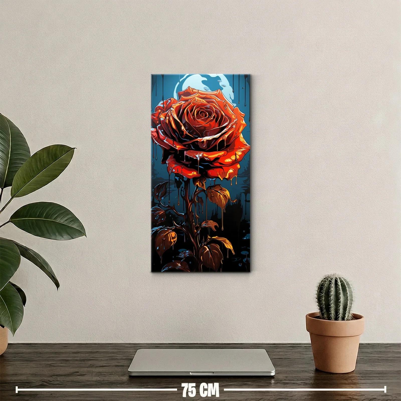Cuadro rosa roja con luna y goteos — miniatura 2
