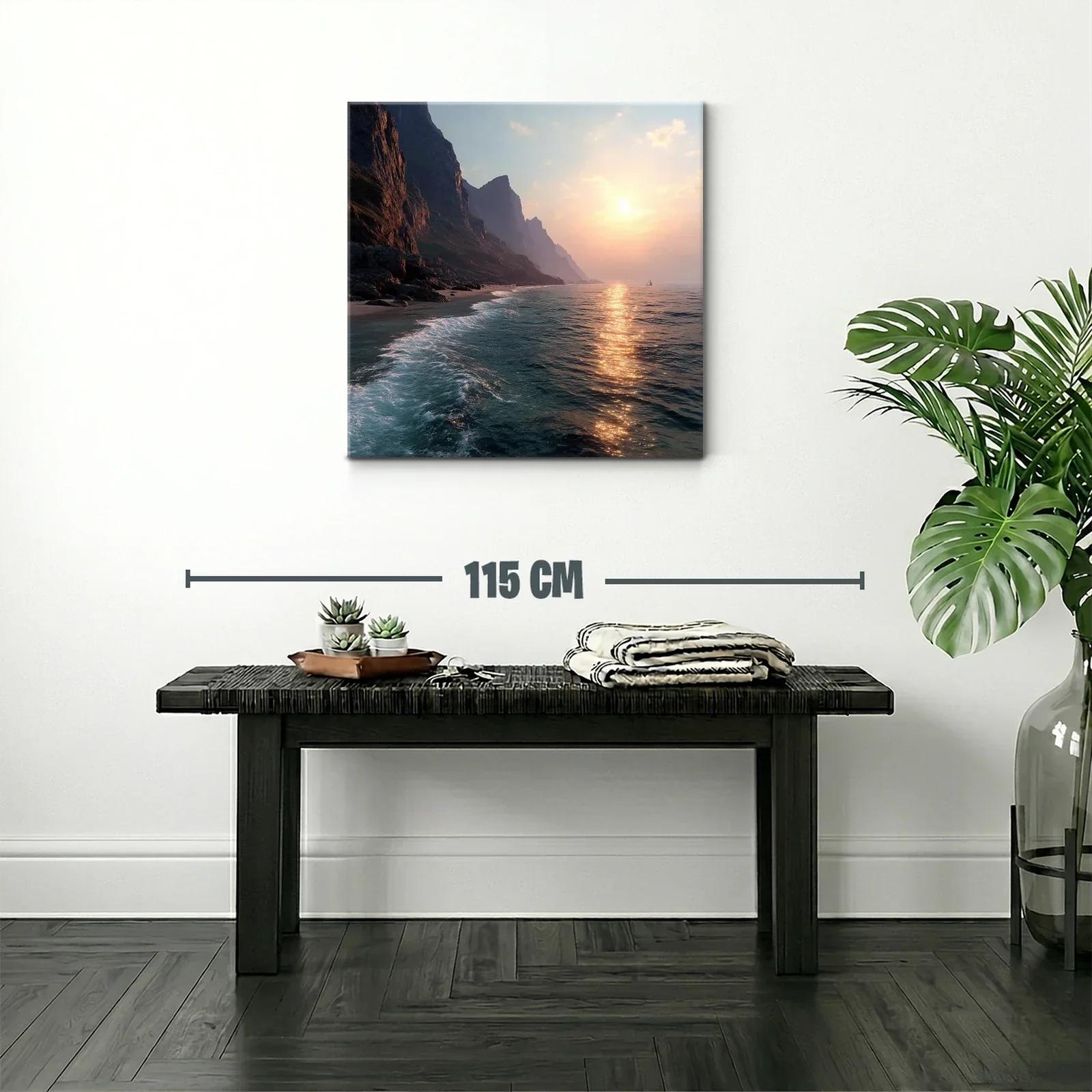 Atardecer en acantilados junto al mar tranquilo y sereno — miniatura 2