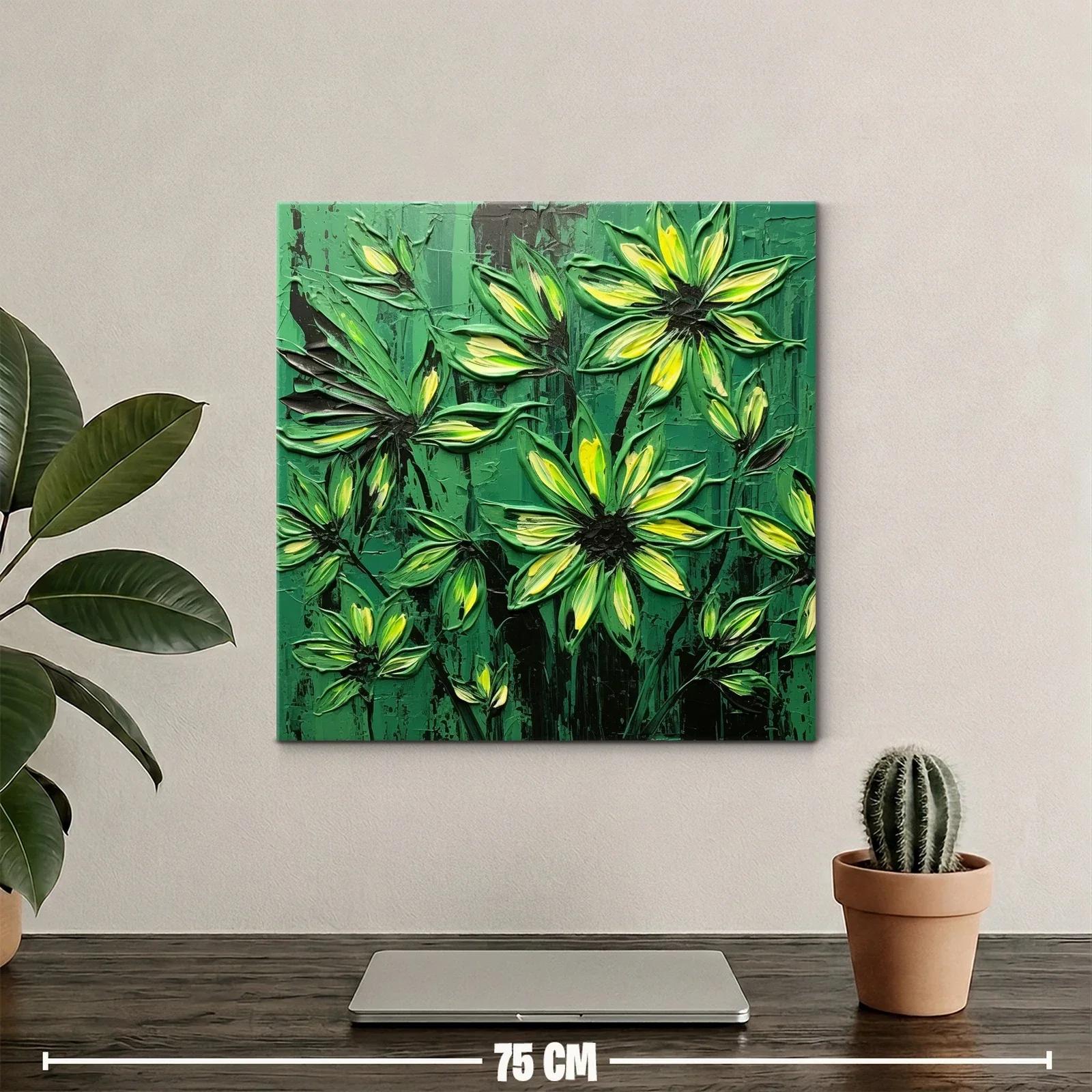 Cuadro floral con vibrantes tonos verdes y amarillos — miniatura 2