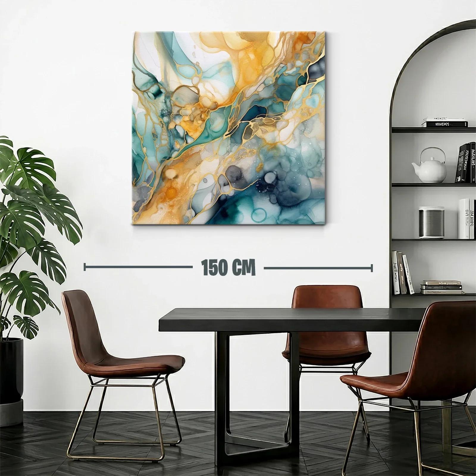 Cuadro abstracto con tonos dorados y azules intensos — miniatura 2