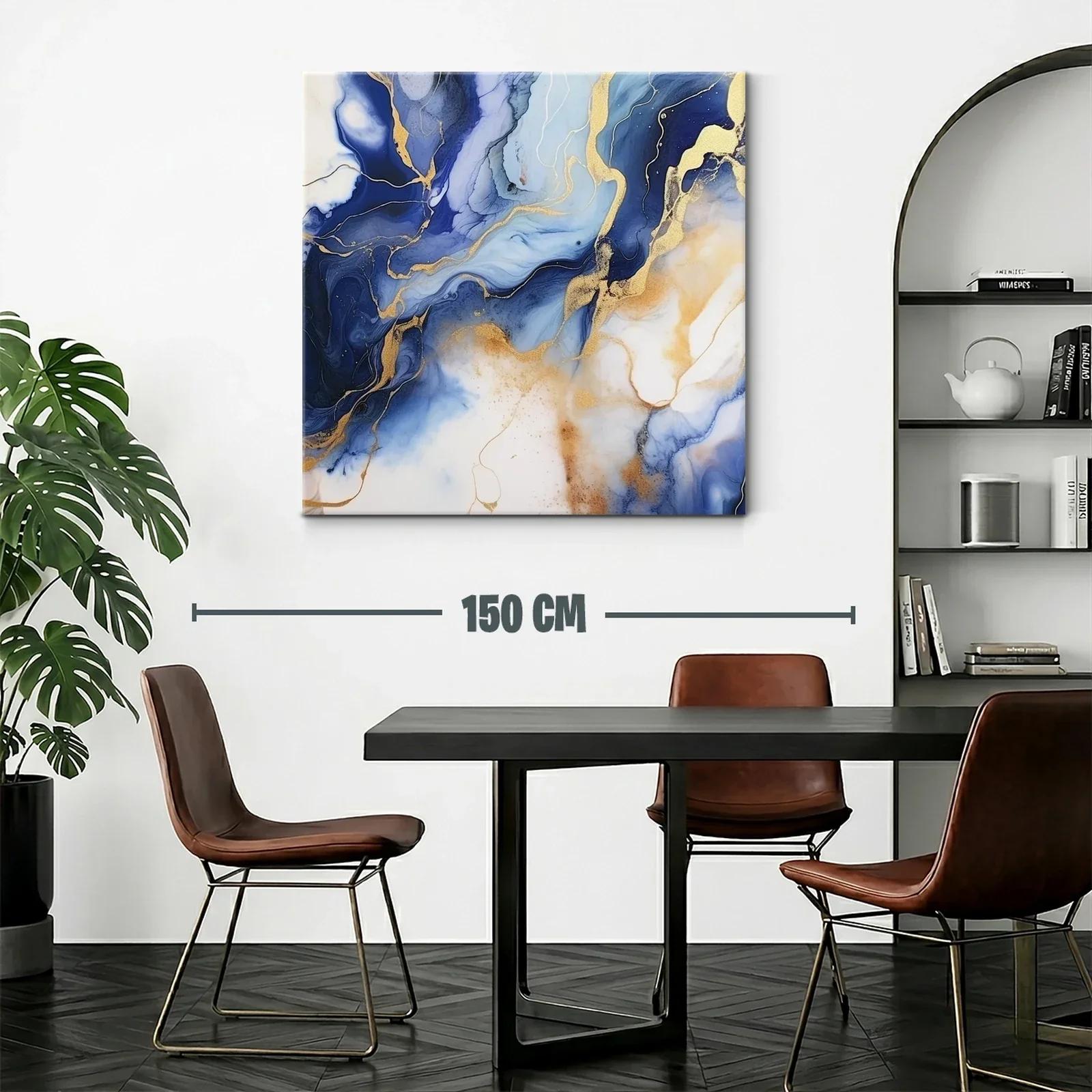 Arte abstracto en tonos azules con detalles dorados elegantes — miniatura 2