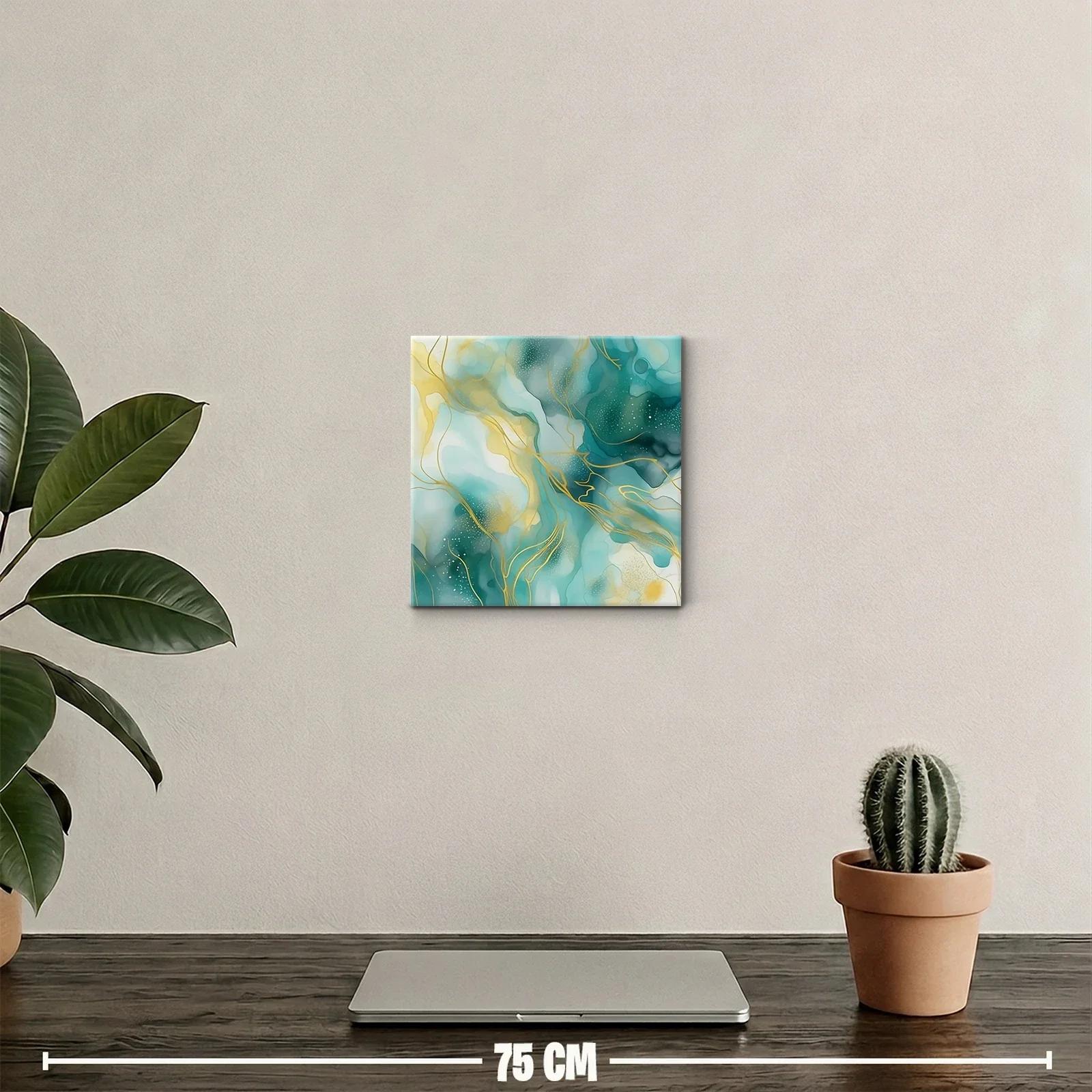 Cuadro abstracto en tonos turquesa y dorado — miniatura 2