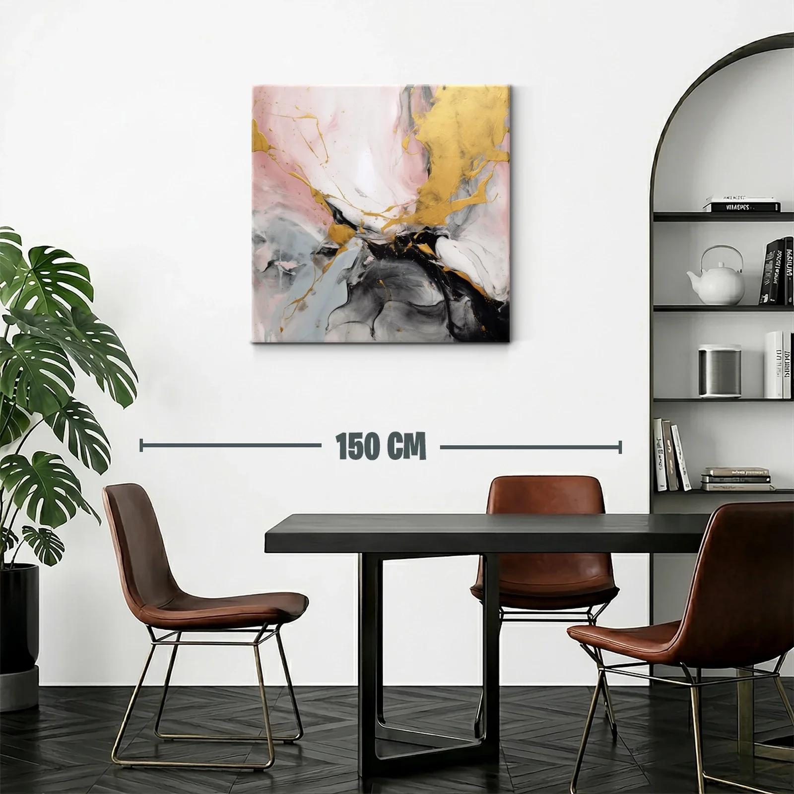 Cuadro abstracto con detalles dorados y tonos suaves — miniatura 2
