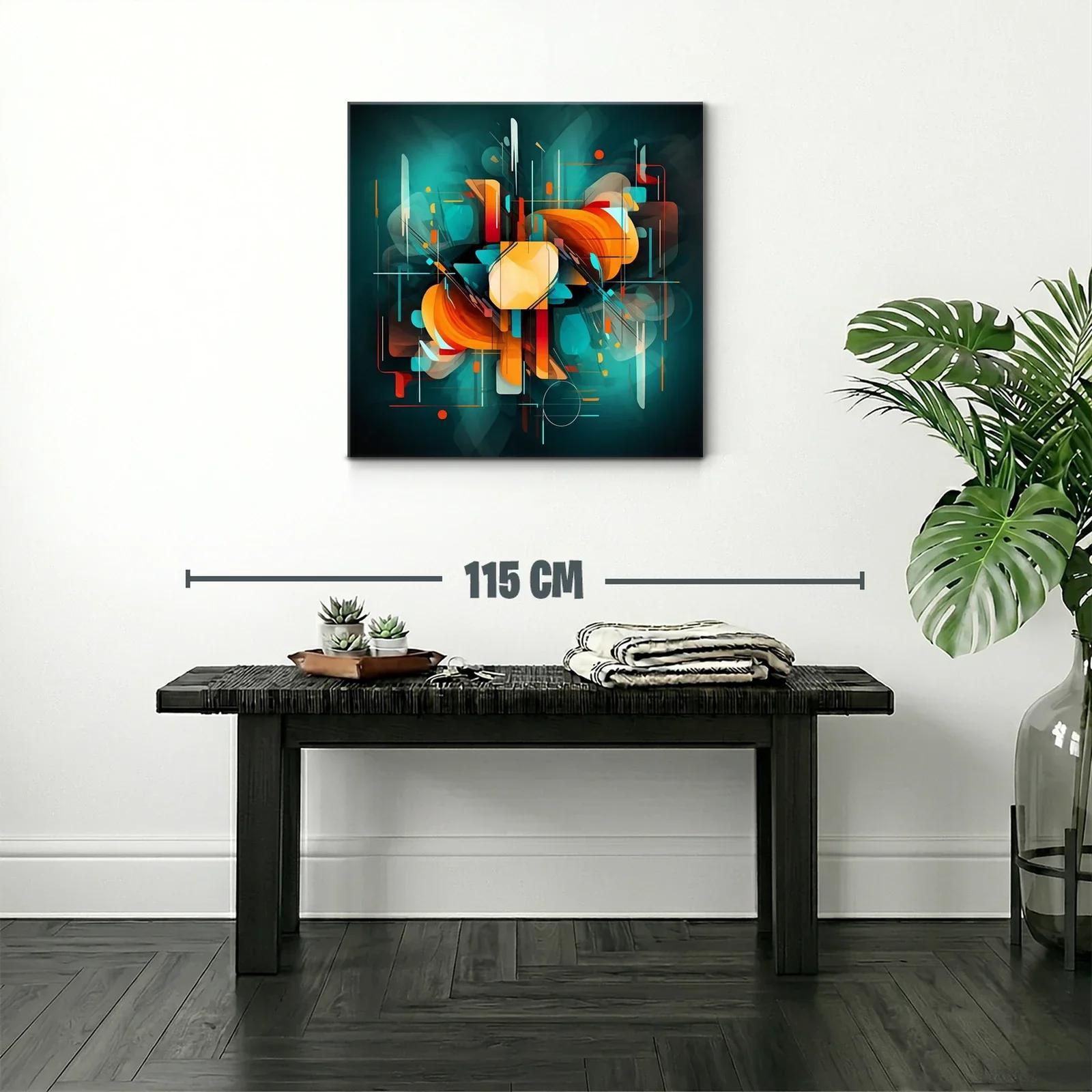 Composición abstracta en tonos turquesa y naranja vibrante — miniatura 2