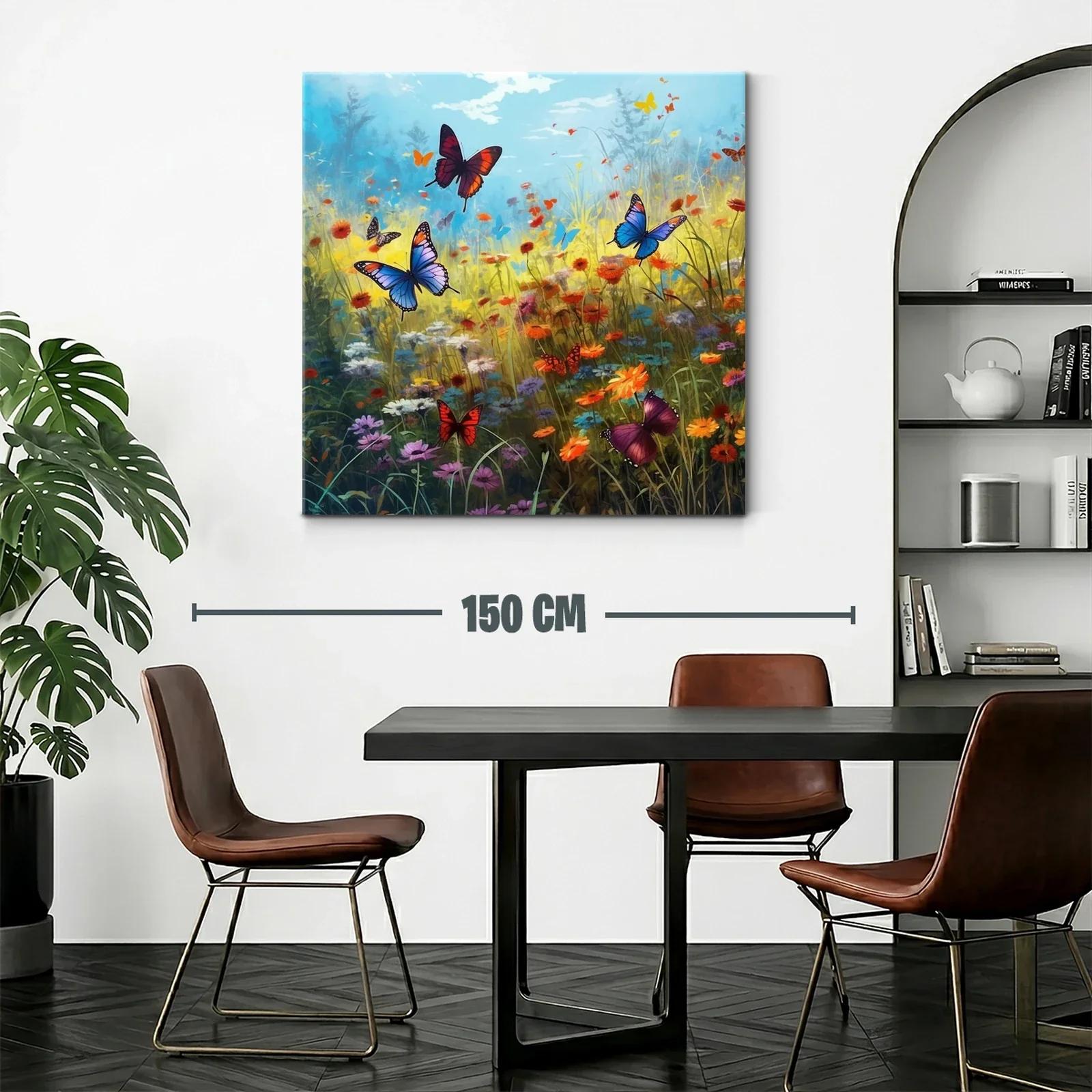 Mariposas sobre campo de flores silvestres en brillante día soleado — miniatura 2