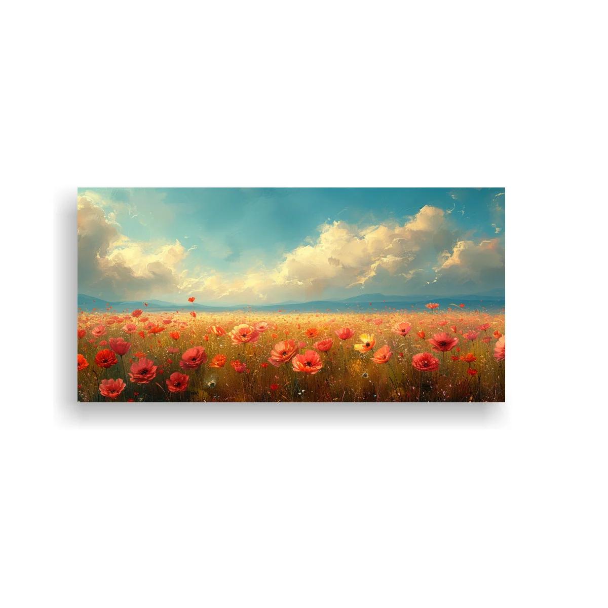 Cuadro campo de amapolas con cielo nublado — imagen principal