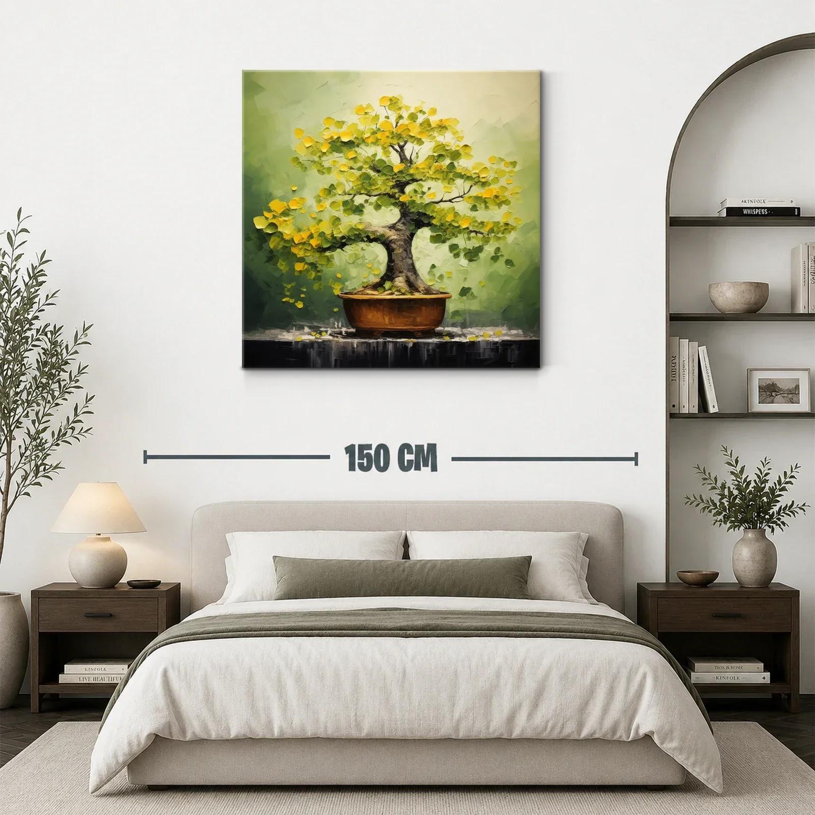 Arbol Bonsái con Hojas Amarillas y Fondo Verde Suave — miniatura 3