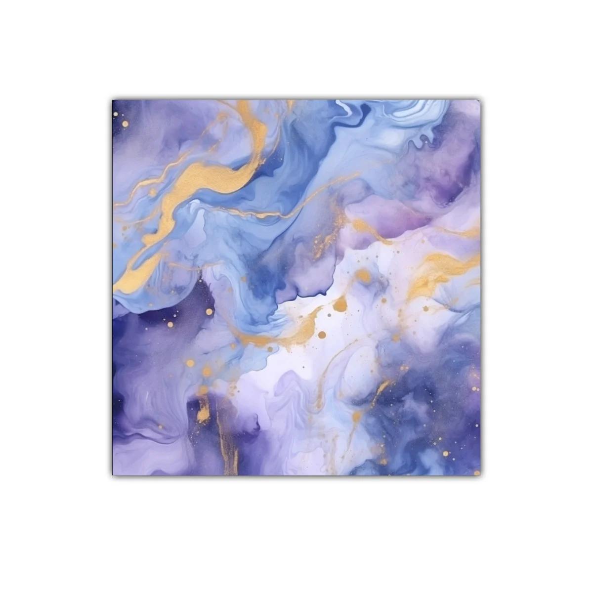 Cuadro abstracto con tonos azules y dorados fluidos — miniatura 1