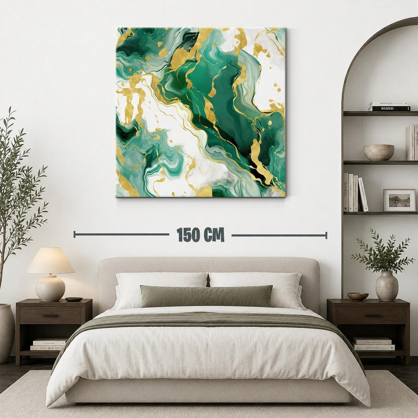 Cuadro abstracto con tonos verdes y dorados elegantes — miniatura 3