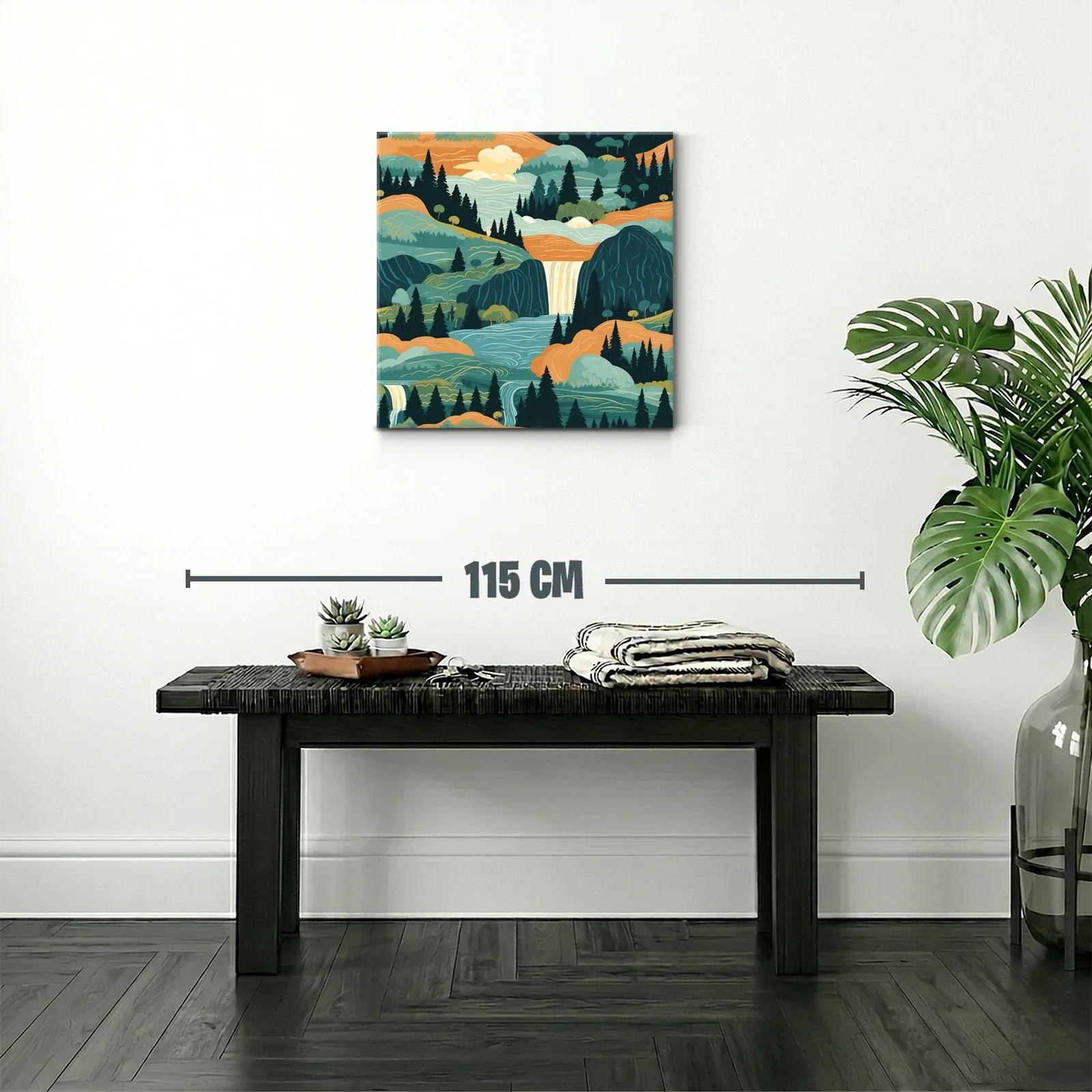 Paisaje sereno con cascadas y montañas en tonos cálidos — miniatura 2