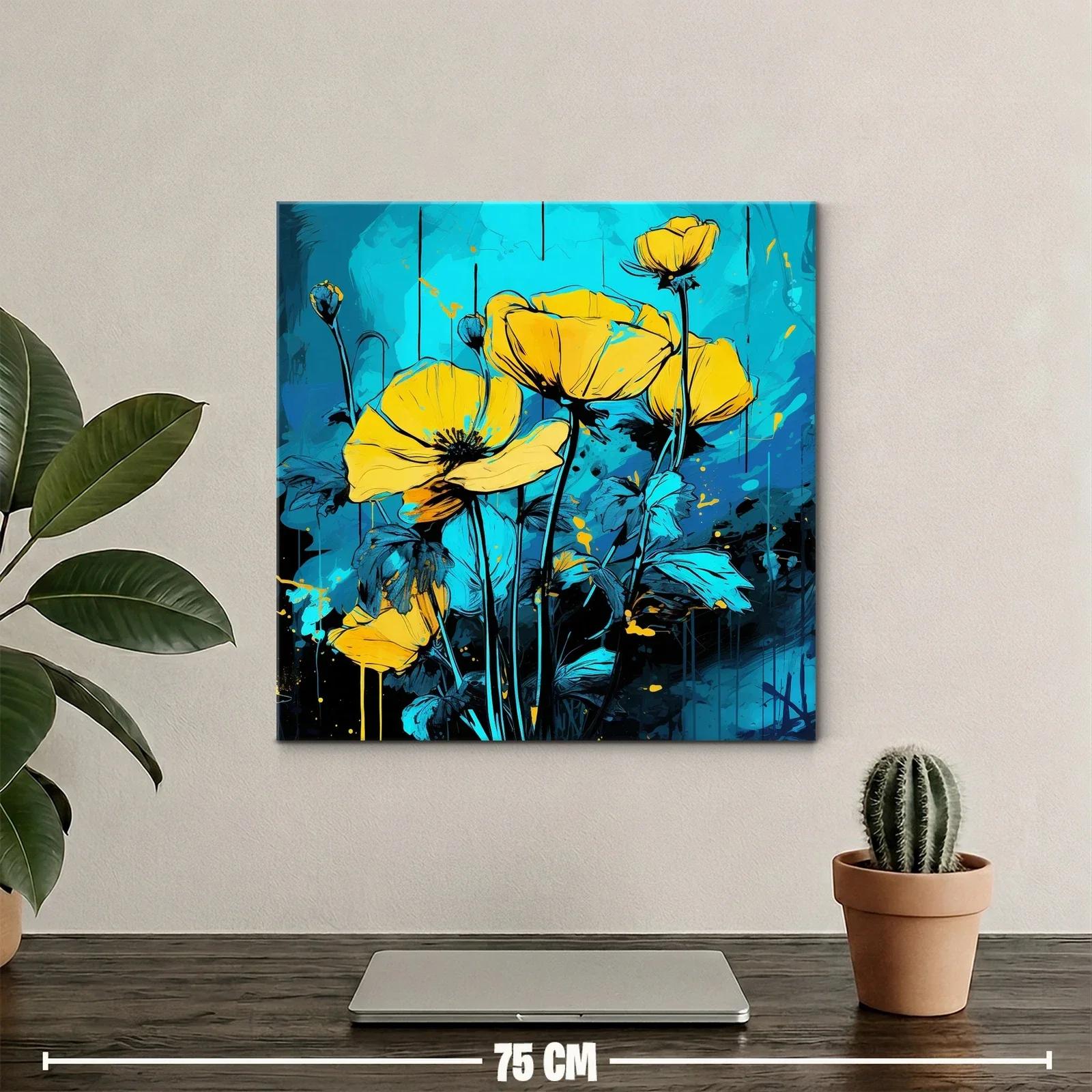 Cuadro floral con tonos vibrantes en azul y amarillo — miniatura 2