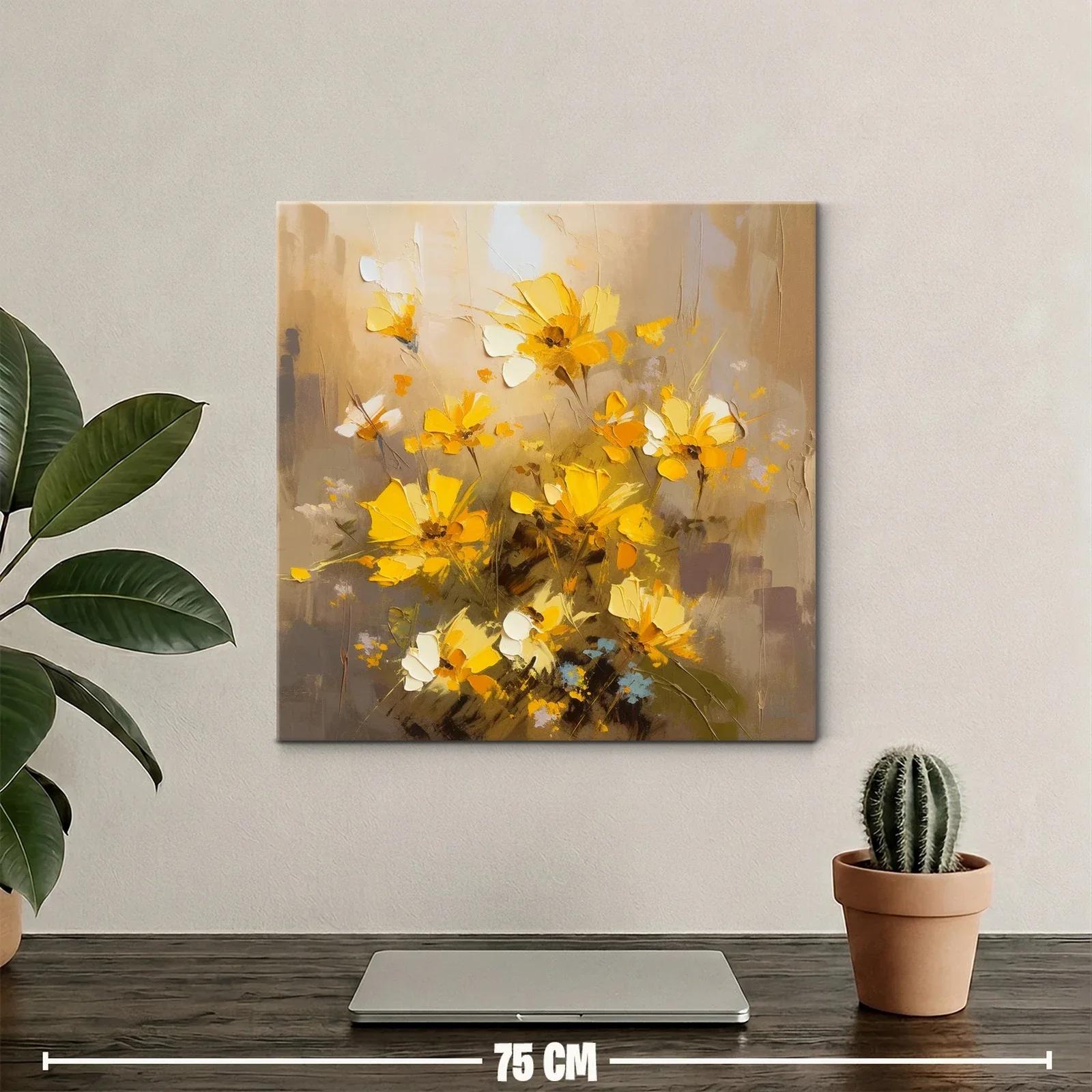 Cuadro con flores amarillas en tonos cálidos y terrosos — miniatura 2