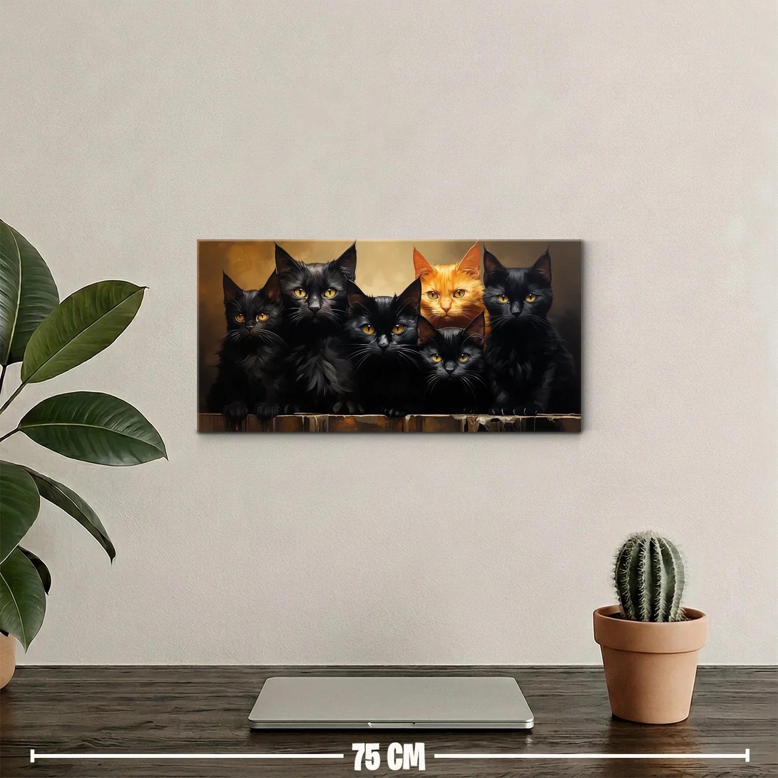 Cuadro grupo de gatos negros con un gato naranja — miniatura 2