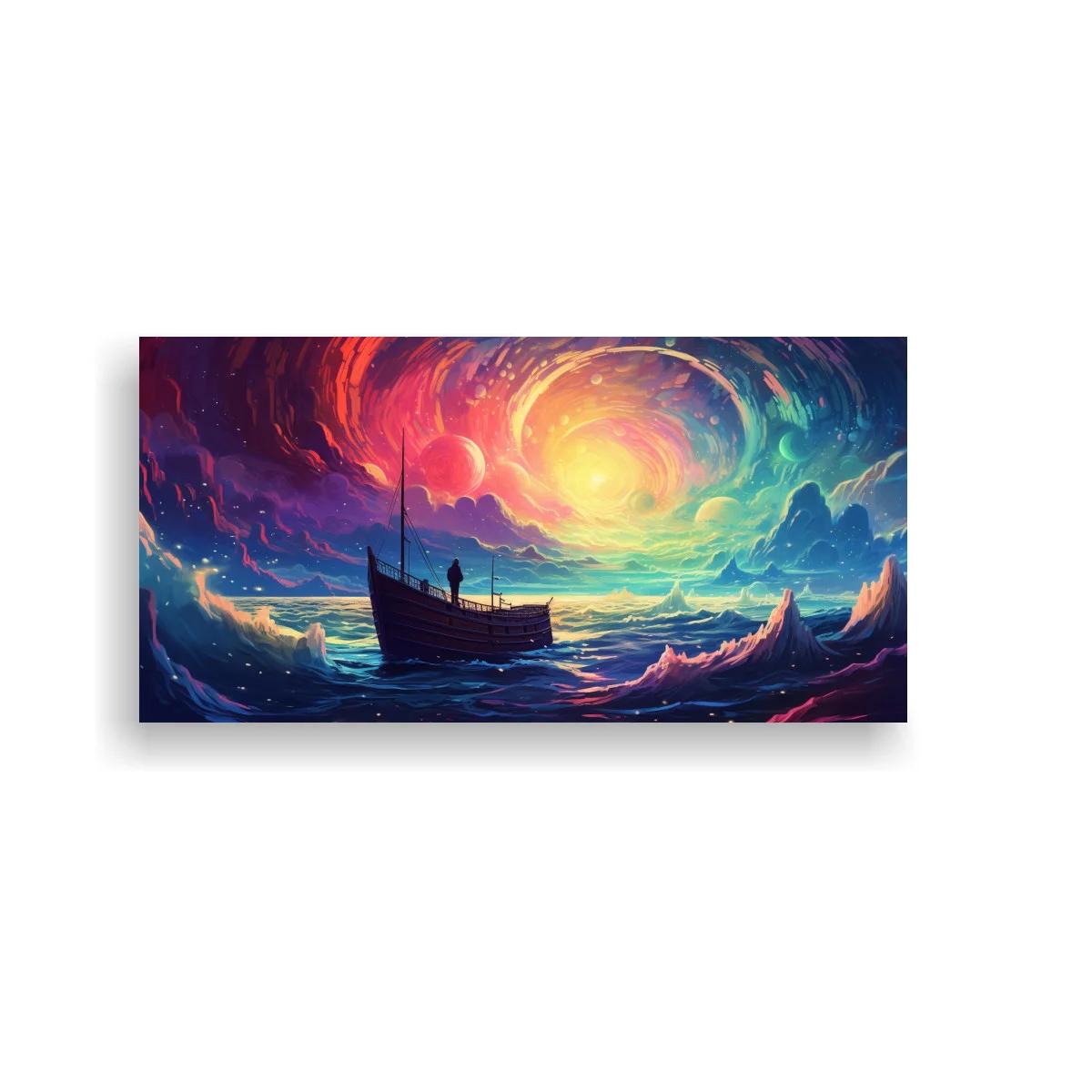 Cuadro velero con remolino luminoso y sol dorado — imagen principal