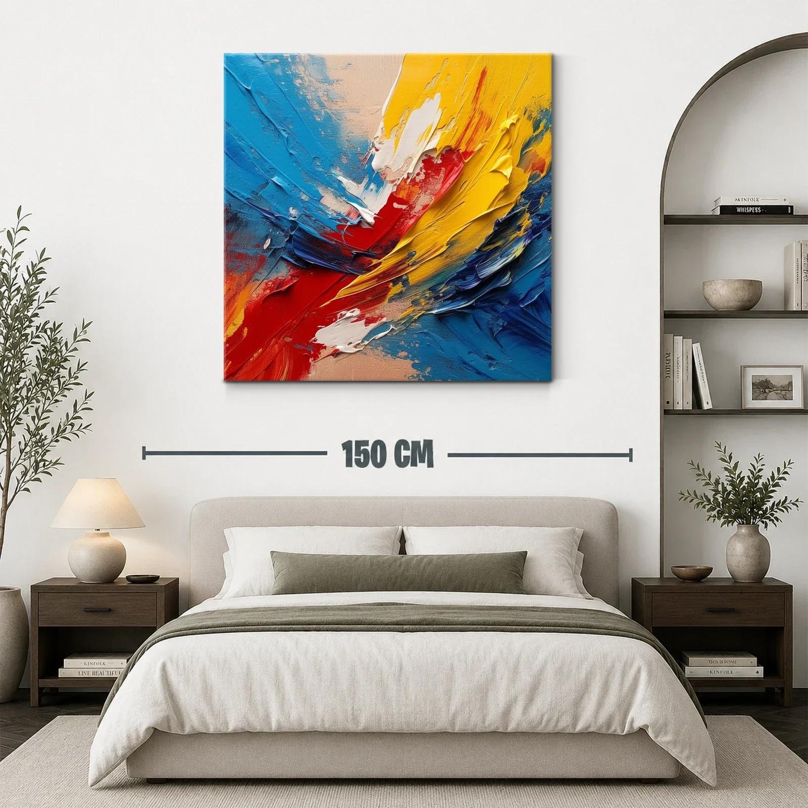Cuadro abstracto con vibrantes tonos primarios y texturas dinámicas — miniatura 3