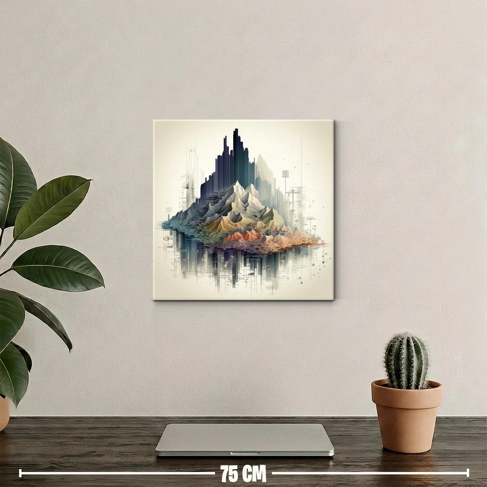 Paisaje montañoso con tonos cálidos y arquitectura abstracta — miniatura 2
