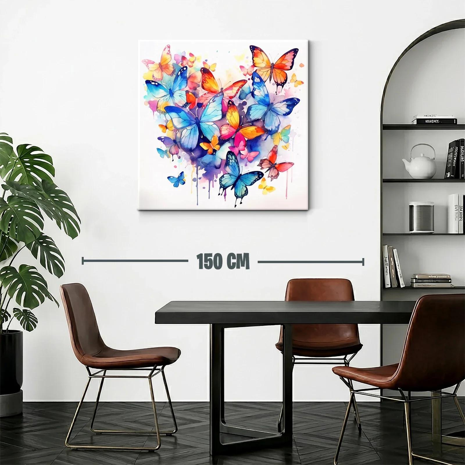 Cuadro con mariposas vibrantes en tonos azules y naranjas — miniatura 2