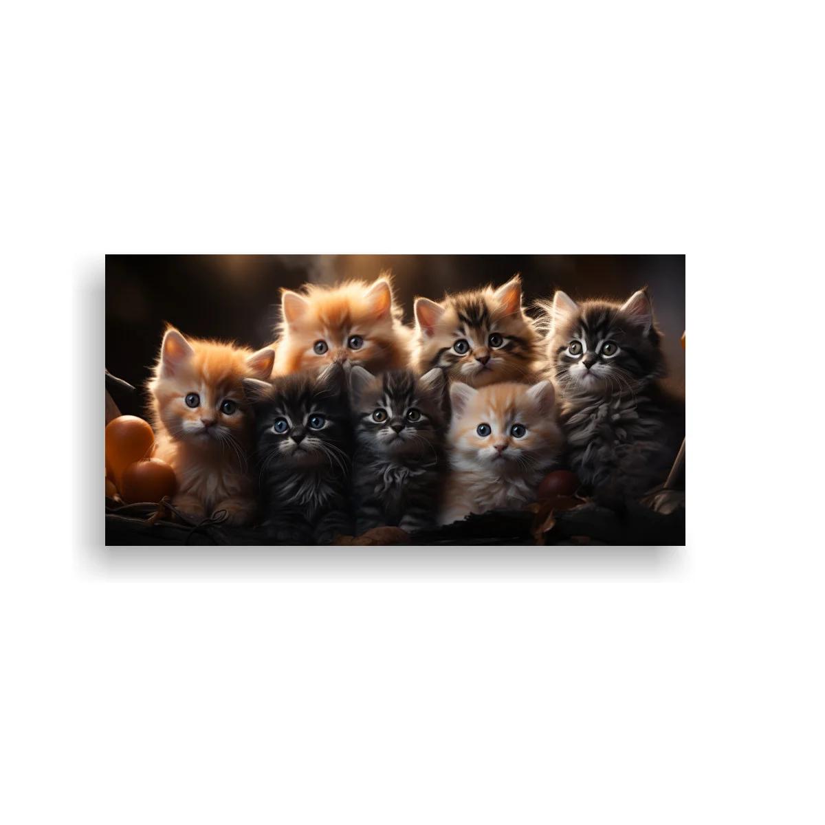 Cuadro grupo de gatitos con calabazas pequeñas