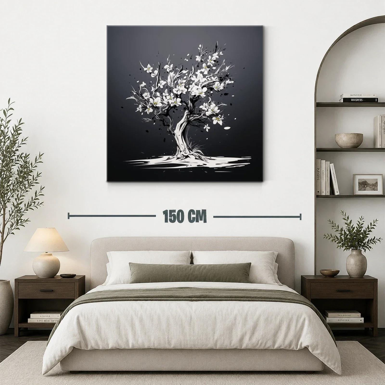 Árbol floreciente en tonos gris y blanco elegante — miniatura 3