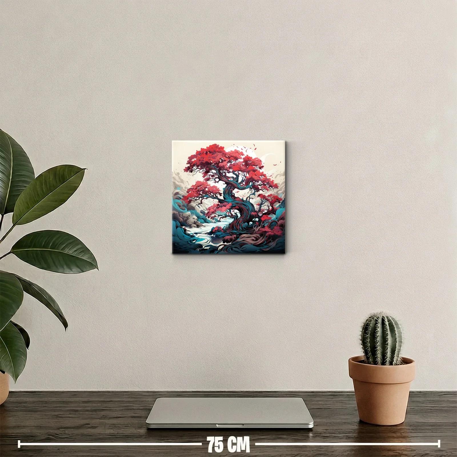 Árbol mágico con vibrantes hojas rojas y fondo onírico — miniatura 2