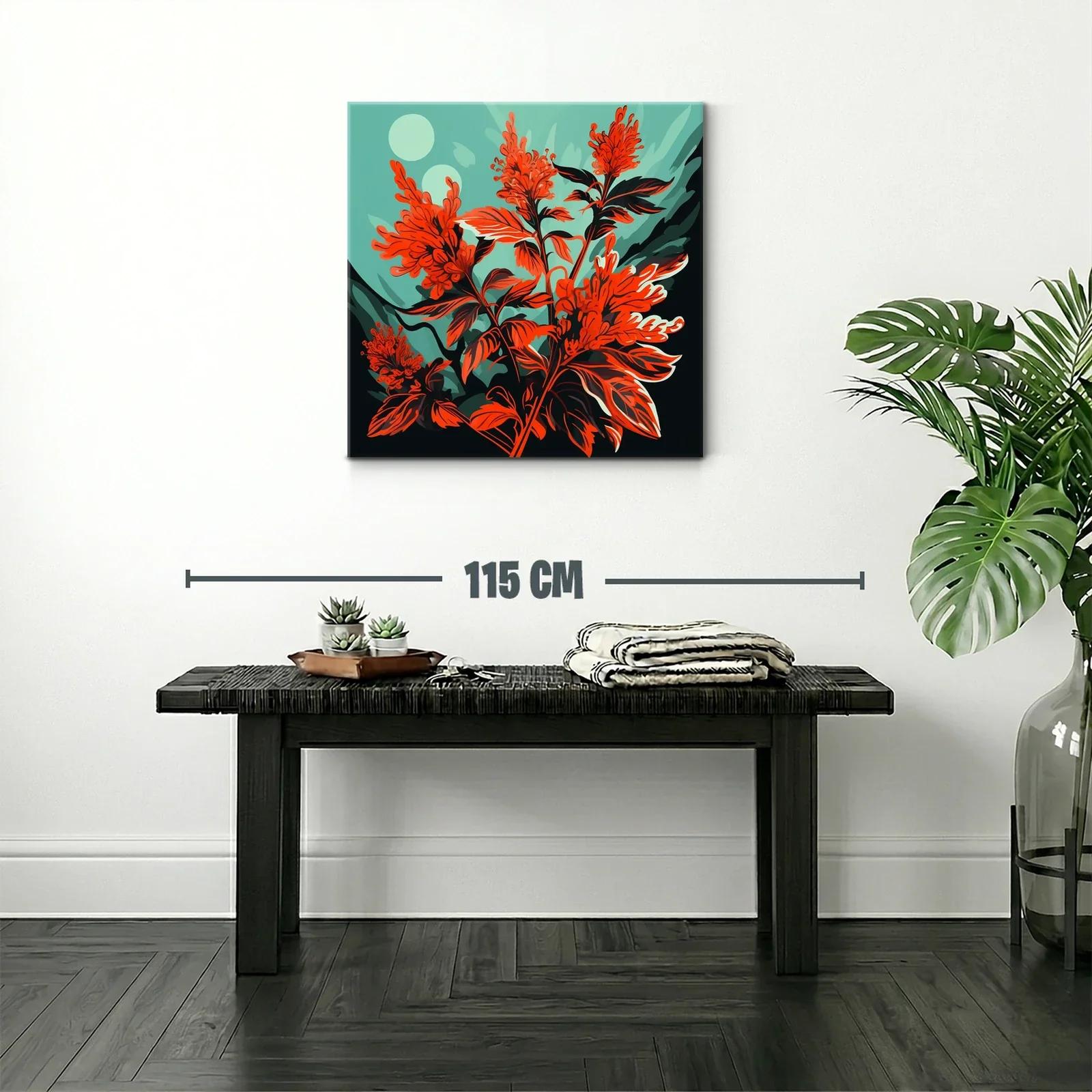 Cuadro floral vibrante con tonos rojos y verdes intensos — miniatura 2