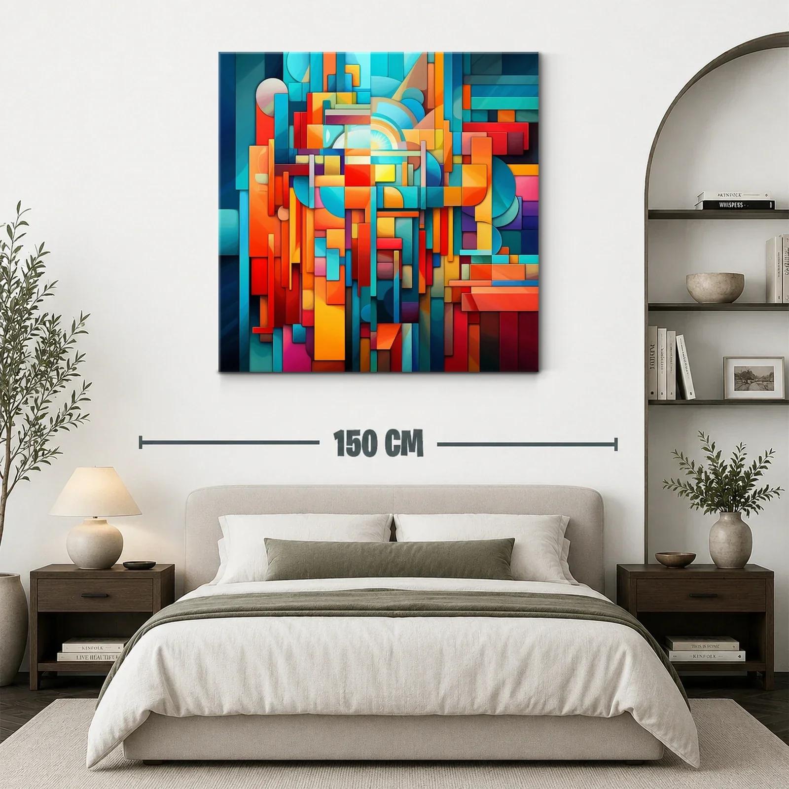 Cuadro abstracto en vibrantes tonos cálidos y fríos — miniatura 3