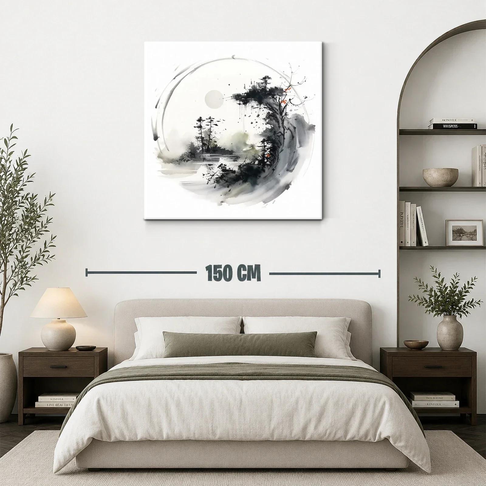 Paisaje abstracto con bosque y luna en tonos neutros — miniatura 3
