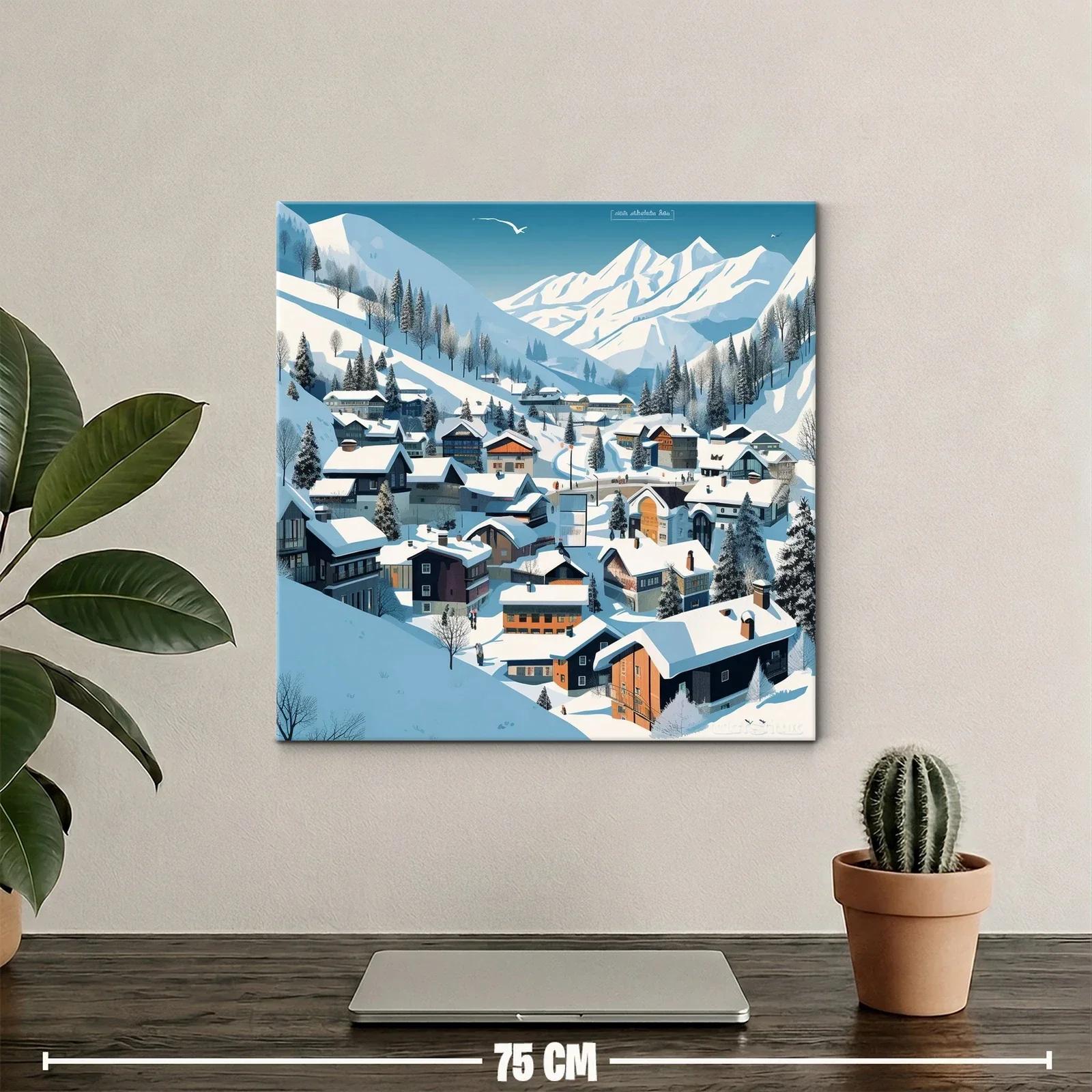 Paisaje Invernal de Pueblo Alpino entre Montañas Nevadas — miniatura 2
