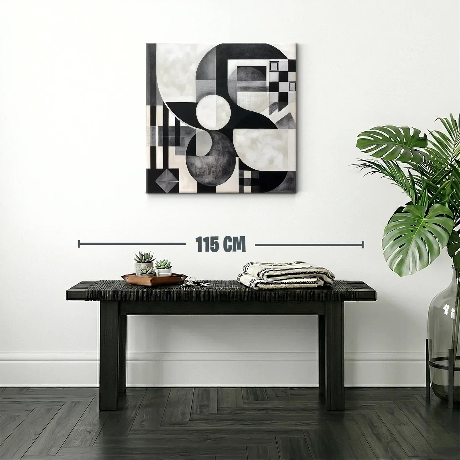 Cuadro abstracto en blanco y negro con formas geométricas — miniatura 2