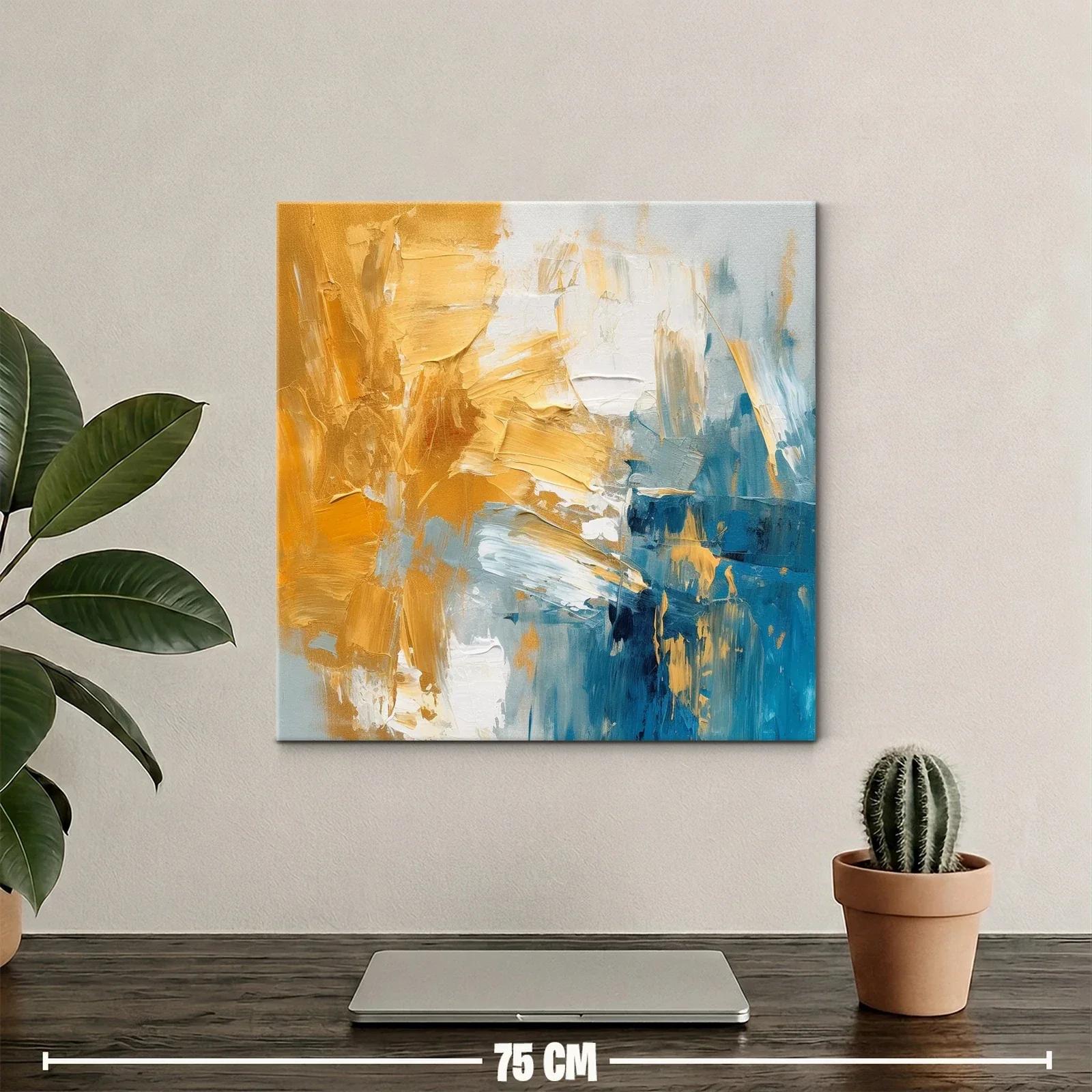 Cuadro abstracto con tonos dorados y azules intensos — miniatura 2