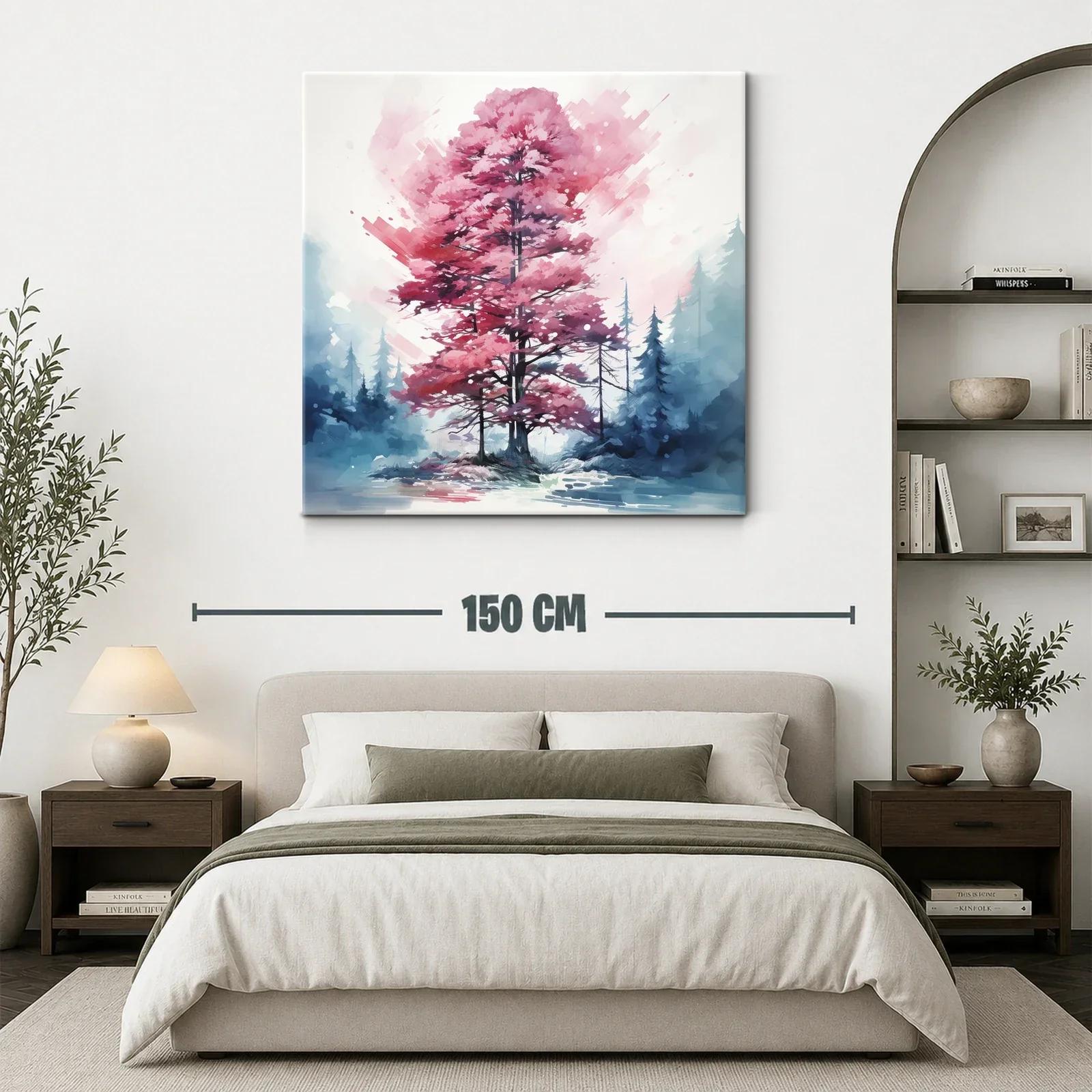 Árbol rosa en paisaje nevado con toque abstracto — miniatura 3