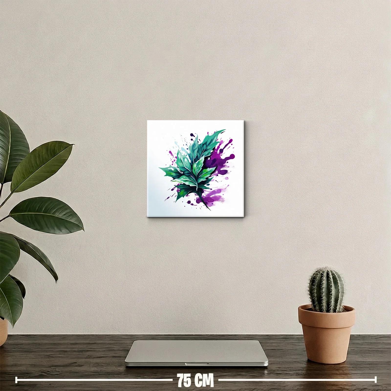 Hoja verde vibrante con salpicaduras moradas abstractas — miniatura 2