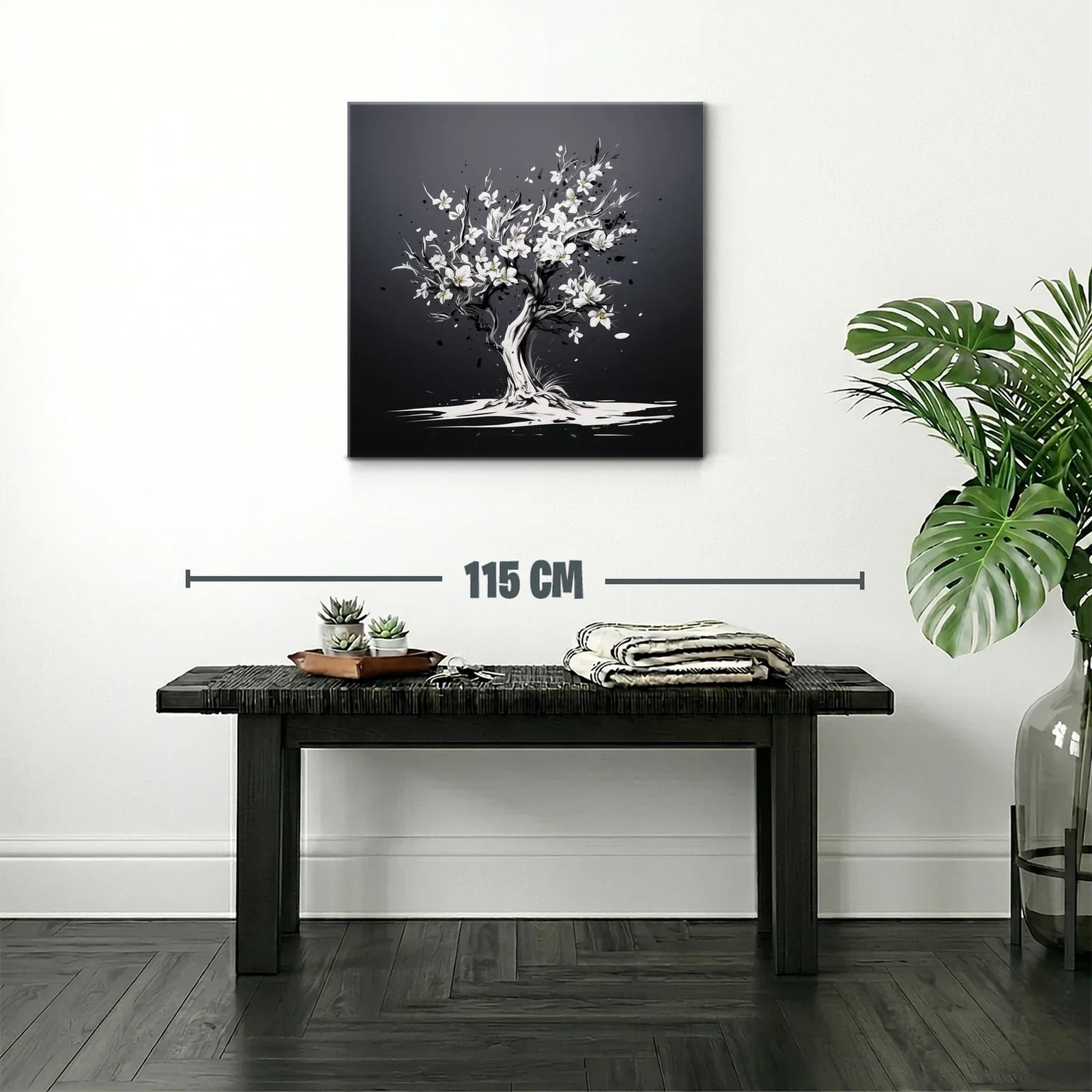Árbol floreciente en tonos gris y blanco elegante — miniatura 2