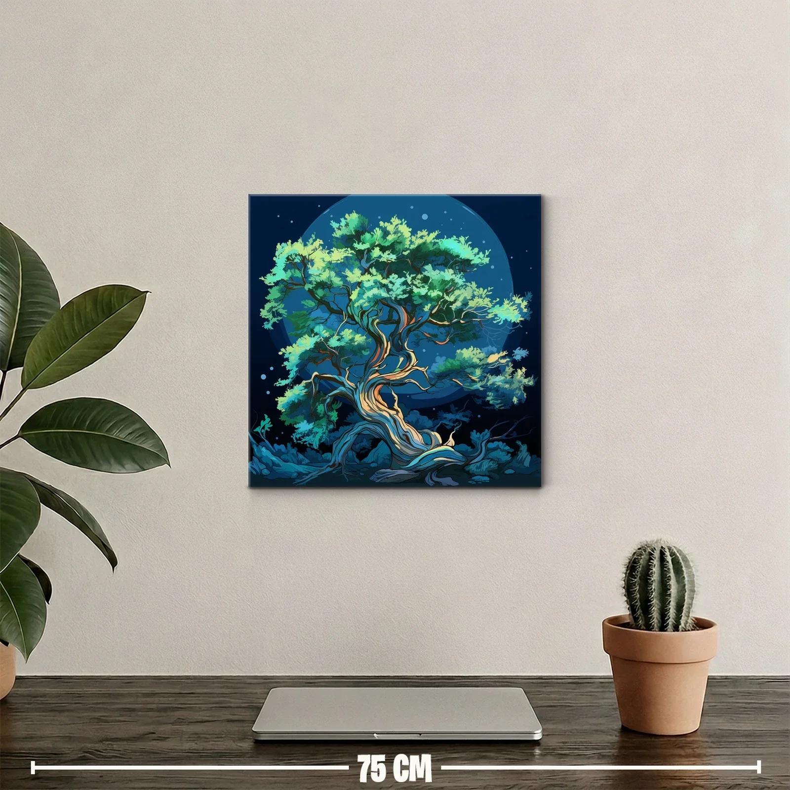 Árbol nocturno con luces mágicas y tonos azules y verdes — miniatura 2