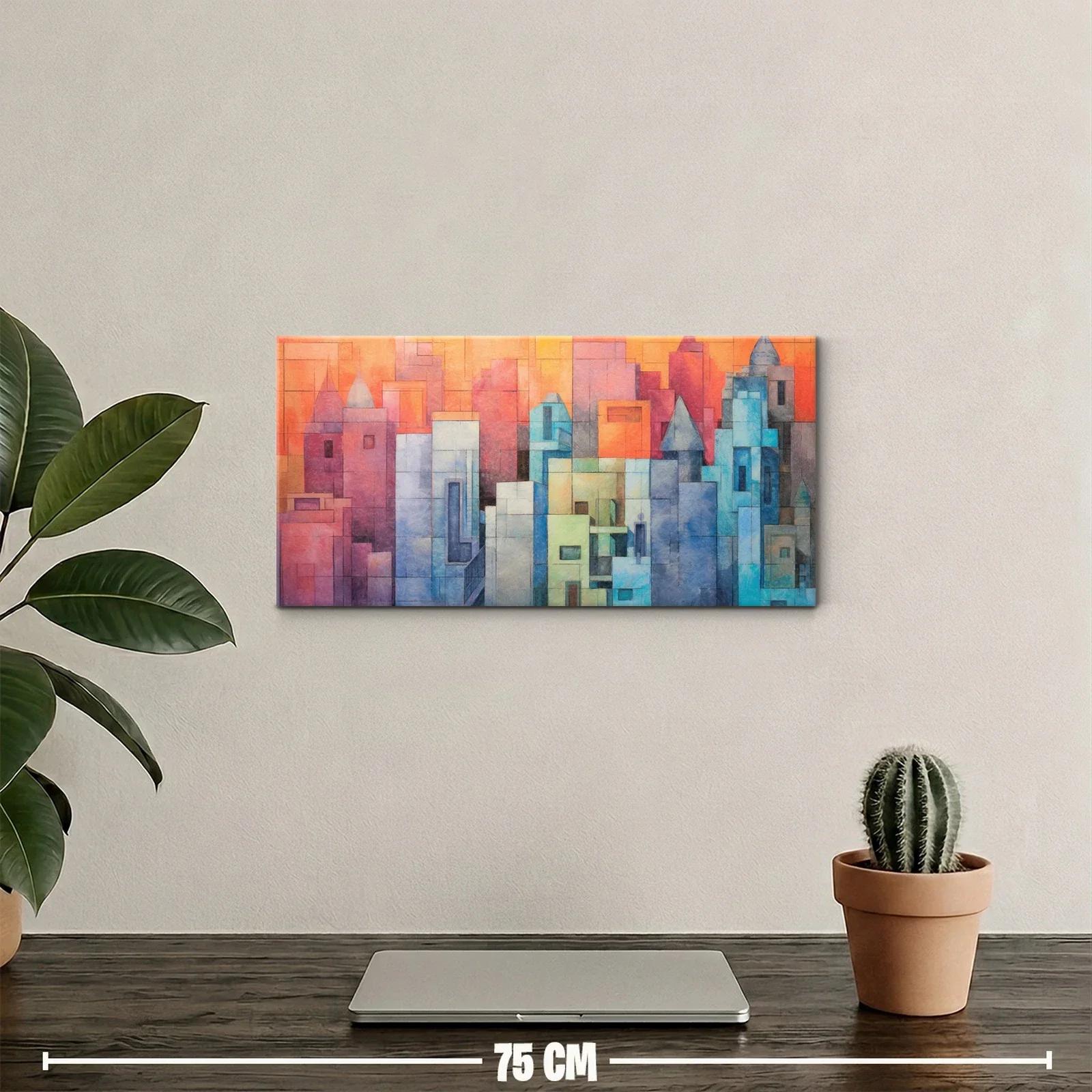 Cuadro skyline urbano abstracto con torres puntiagudas — miniatura 2