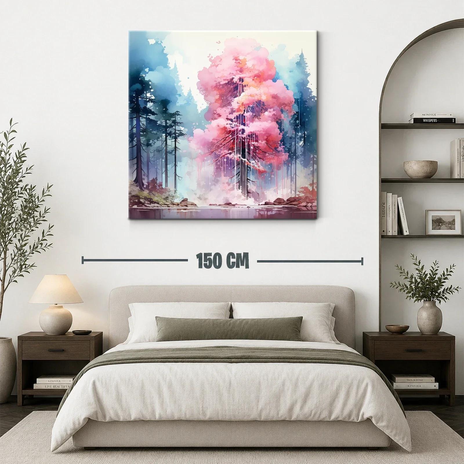 Árbol rosa vibrante en bosque de ensueño matutino — miniatura 3