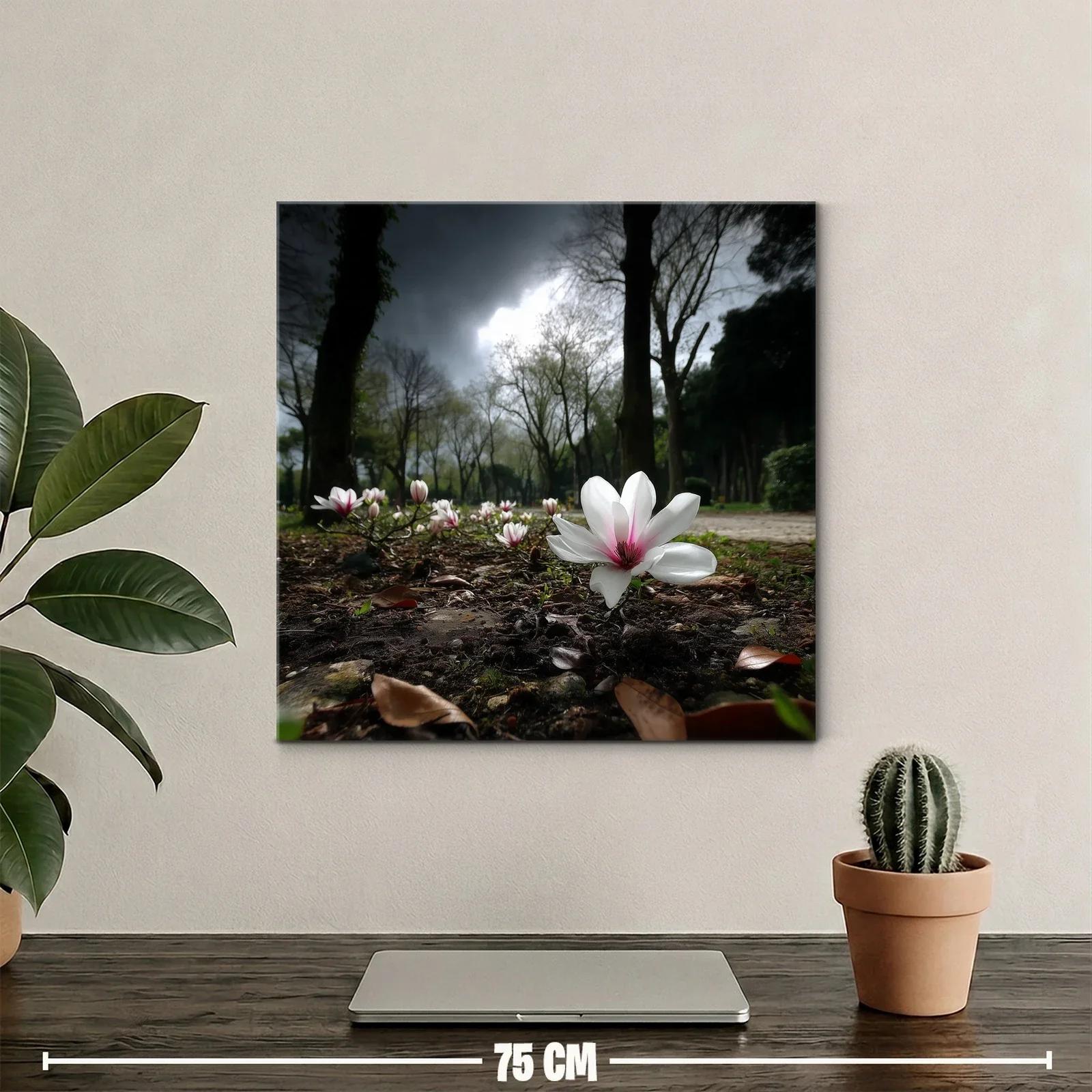 Flores blancas en bosque con luz tenue y atmósfera serena — miniatura 2