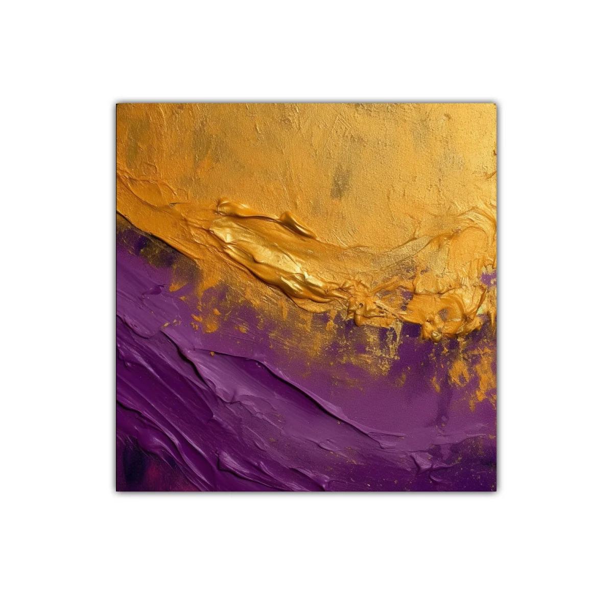 Cuadro abstracto con texturas doradas y moradas vibrantes — miniatura 1
