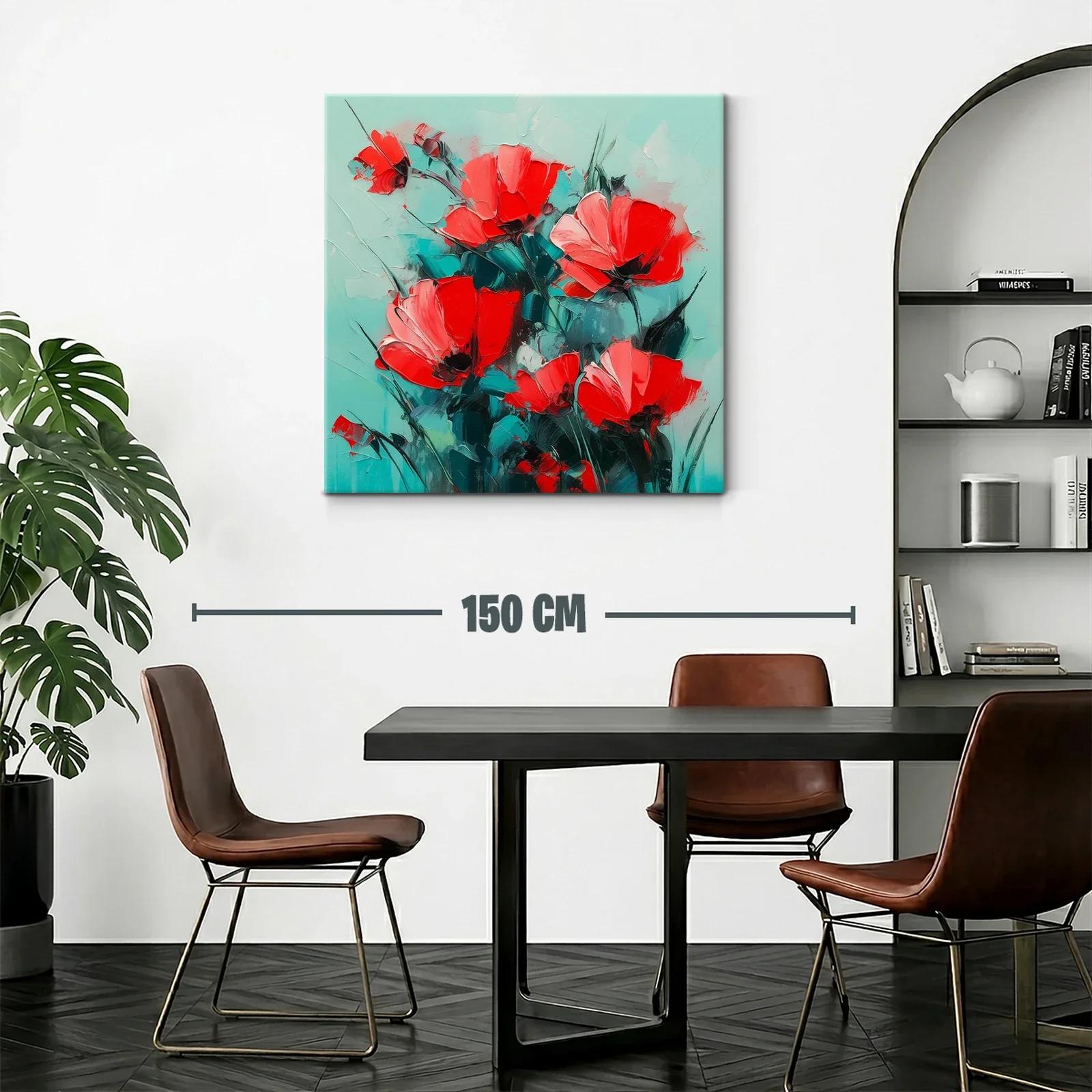 Cuadro floral con vibrantes amapolas rojas sobre fondo turquesa — miniatura 2