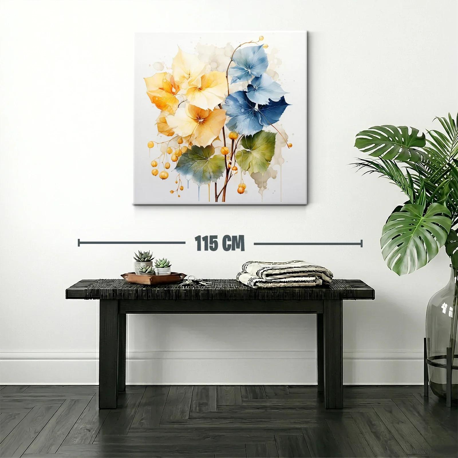 Arte floral con hojas en tonos cálidos y azul profundo — miniatura 2