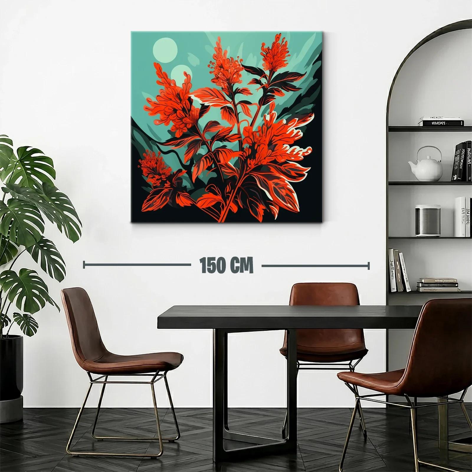 Cuadro floral vibrante con tonos rojos y verdes intensos — miniatura 2